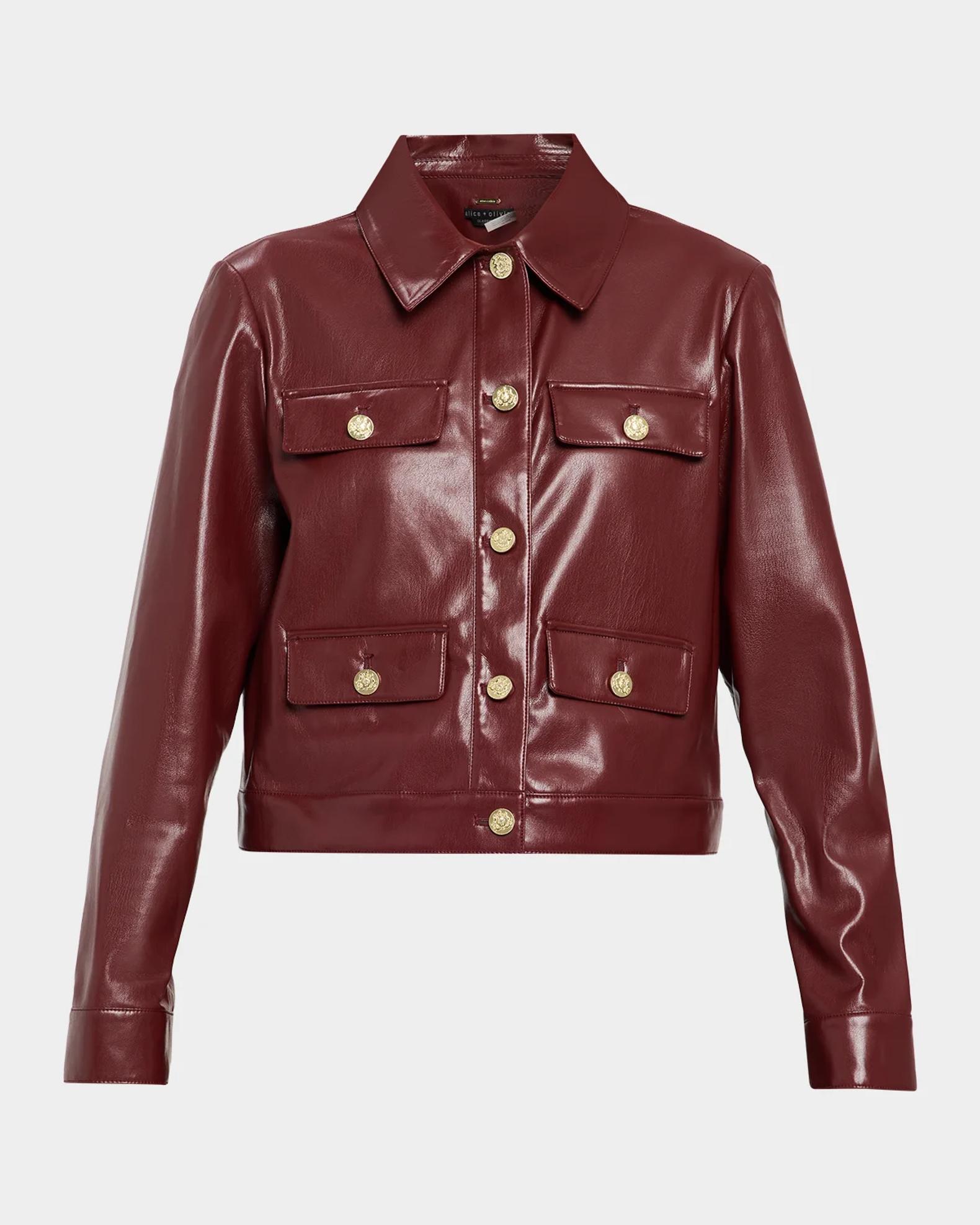 ALICE + OLIVIA Alex Faux-Leather Boxy Jacket | Neiman Marcus