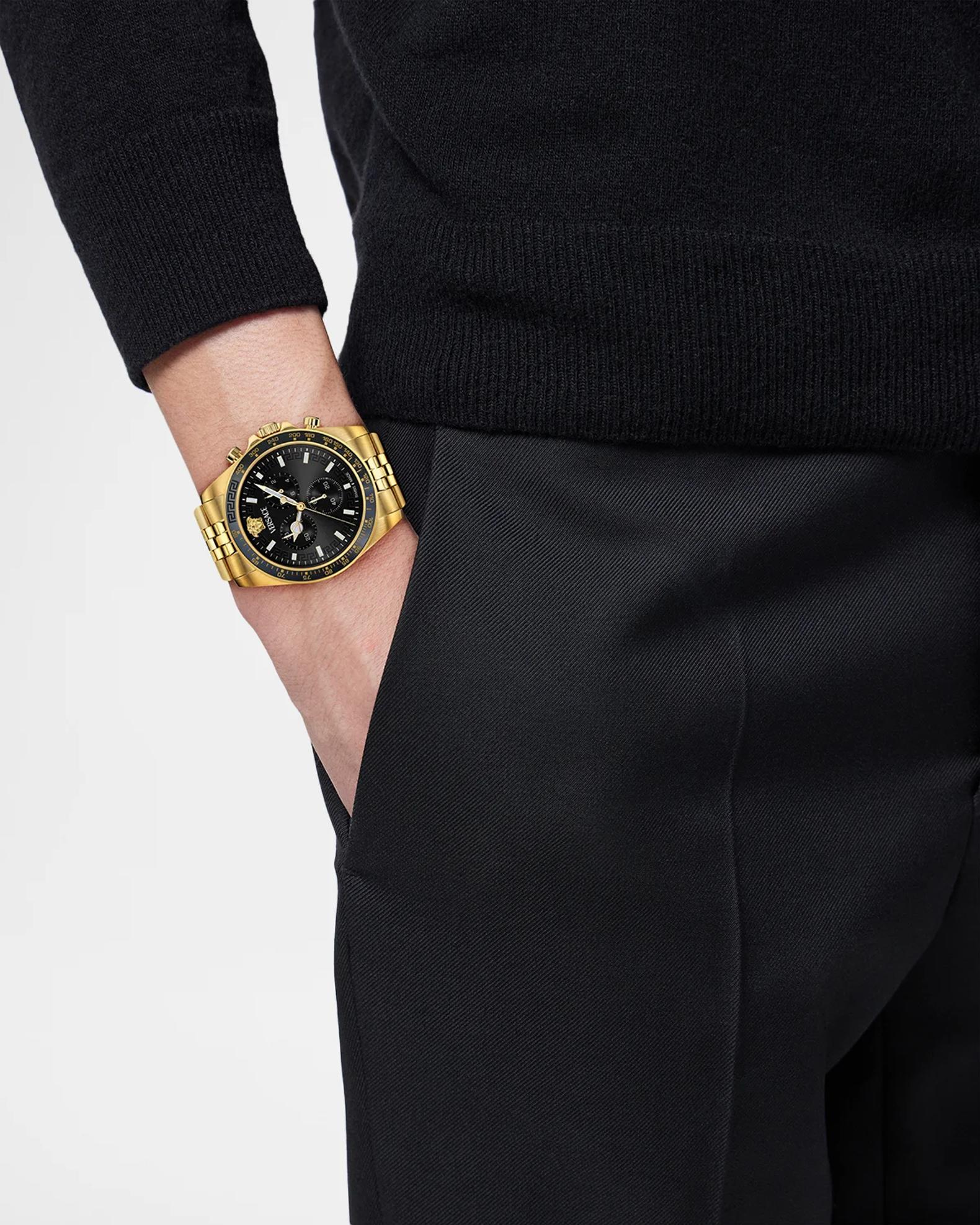 Versace Men's Greca Chrono Wave 43mm IP Yellow Gold Bracelet Watch ...