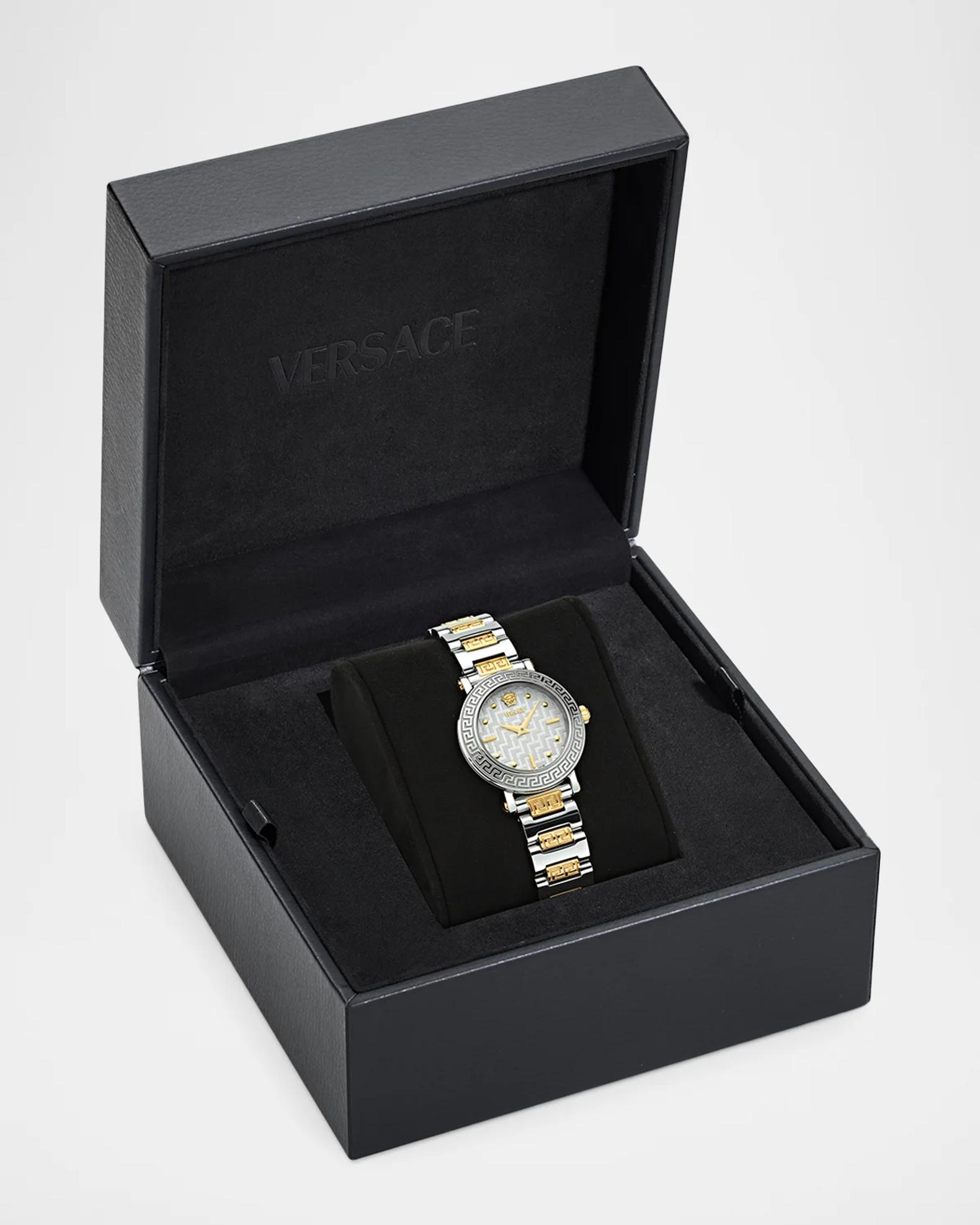 Versace Greca Sphere Petite 30mm Two-Tone Bracelet Watch | Neiman Marcus