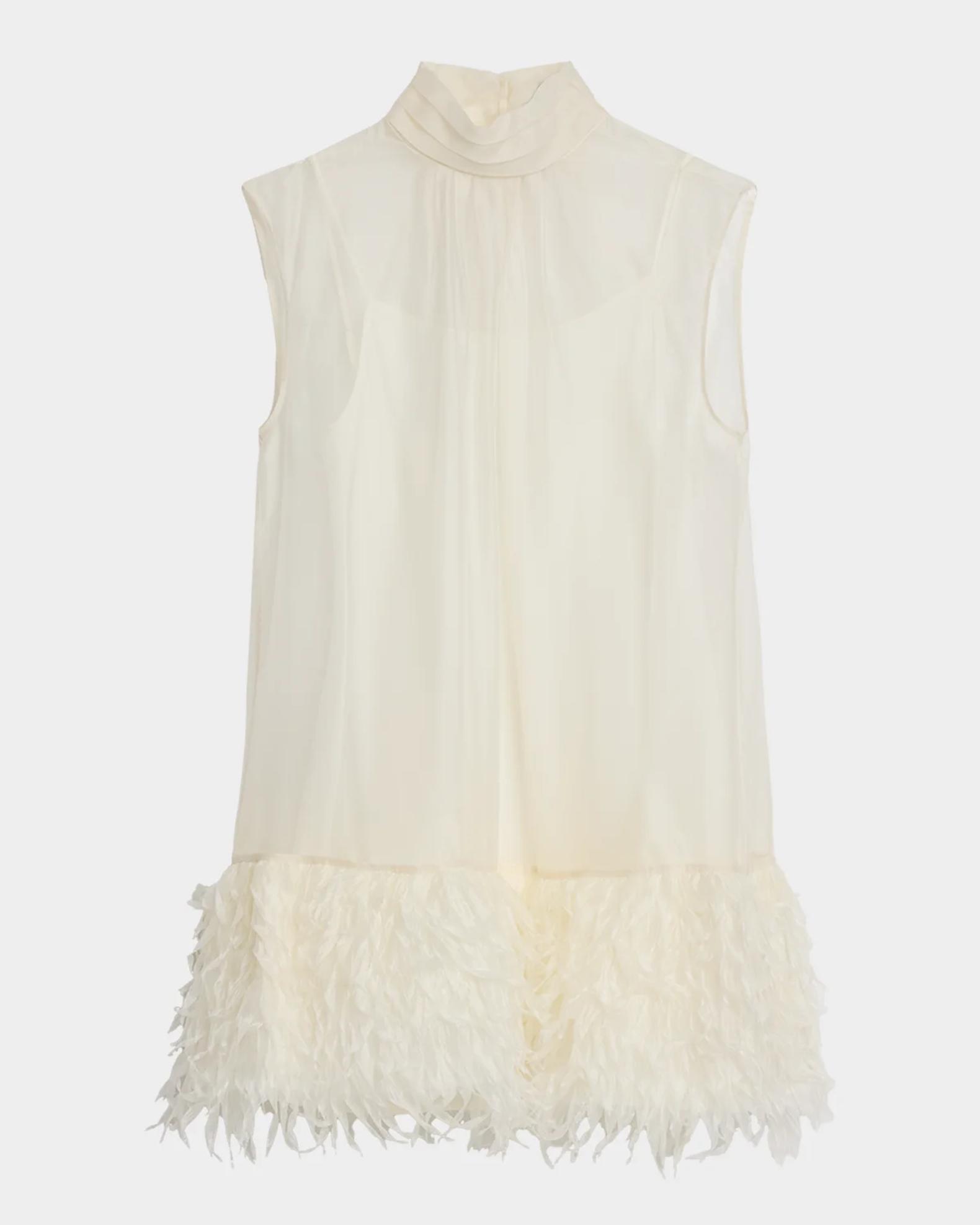 SIMKHAI Shirya Feather-Trimmed Organza Mini Dress | Neiman Marcus