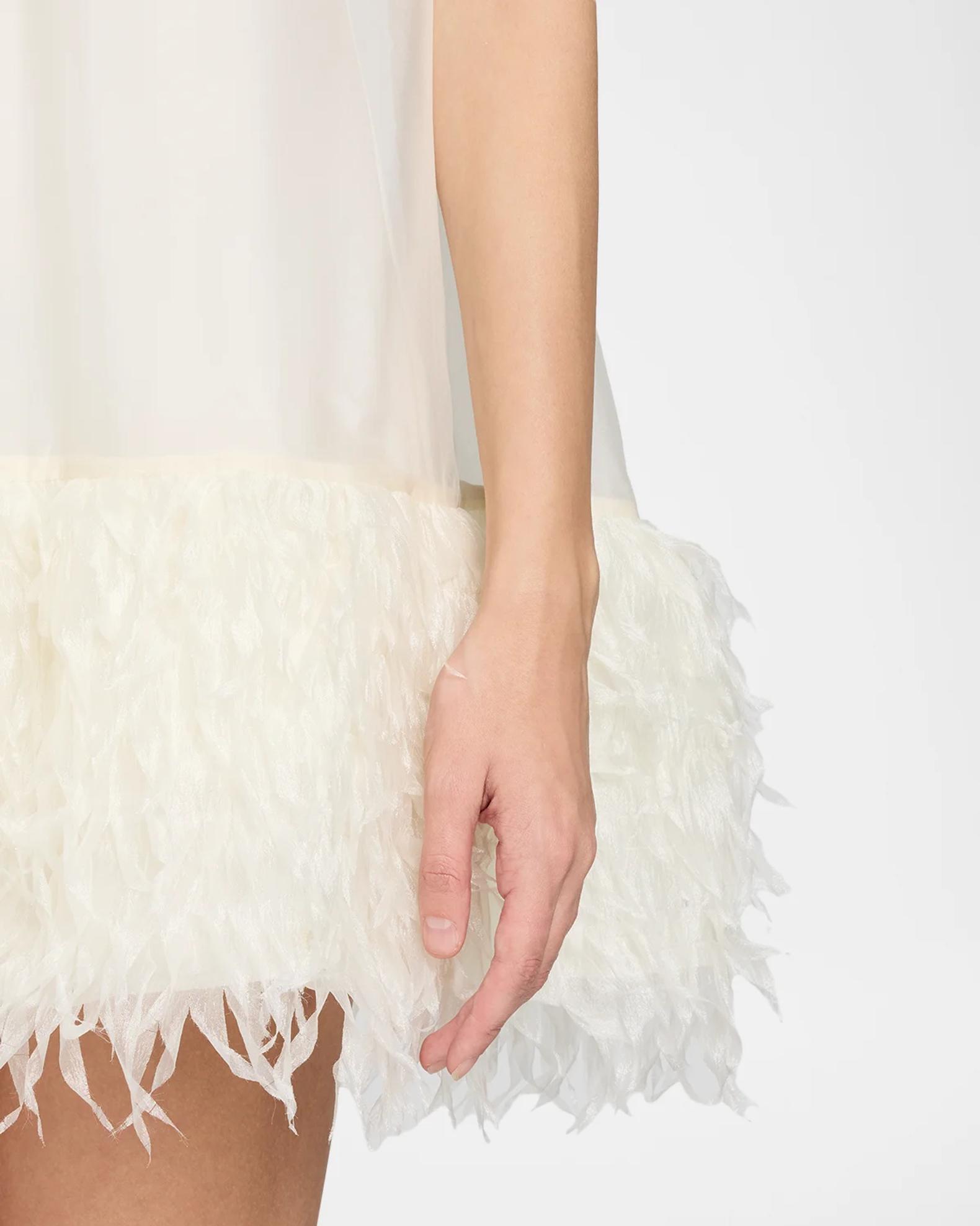 SIMKHAI Shirya Feather-Trimmed Organza Mini Dress | Neiman Marcus
