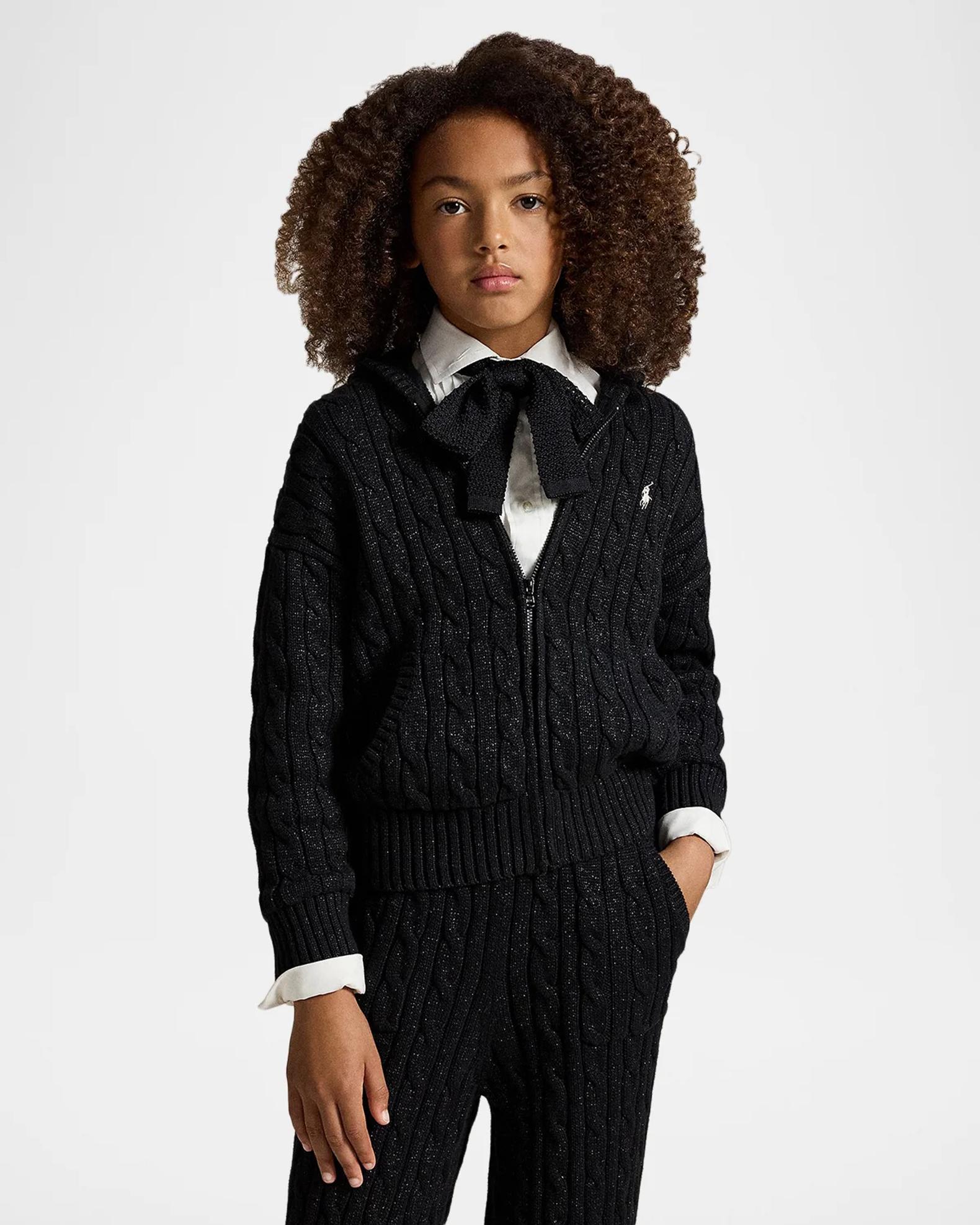 Girl's Metallic Cable Cotton Full-Zip Hoodie | Neiman Marcus