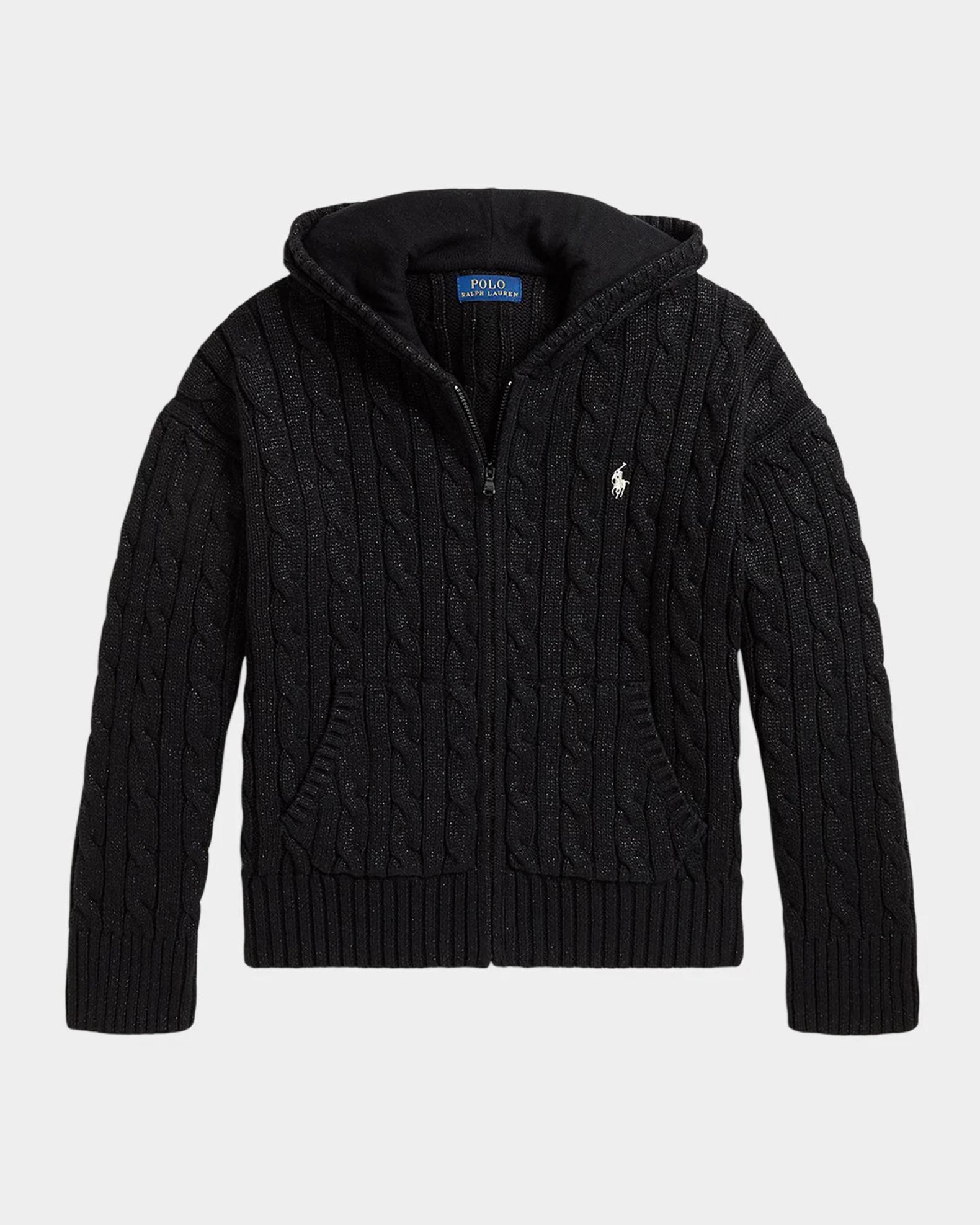 Girl's Metallic Cable Cotton Full-Zip Hoodie | Neiman Marcus
