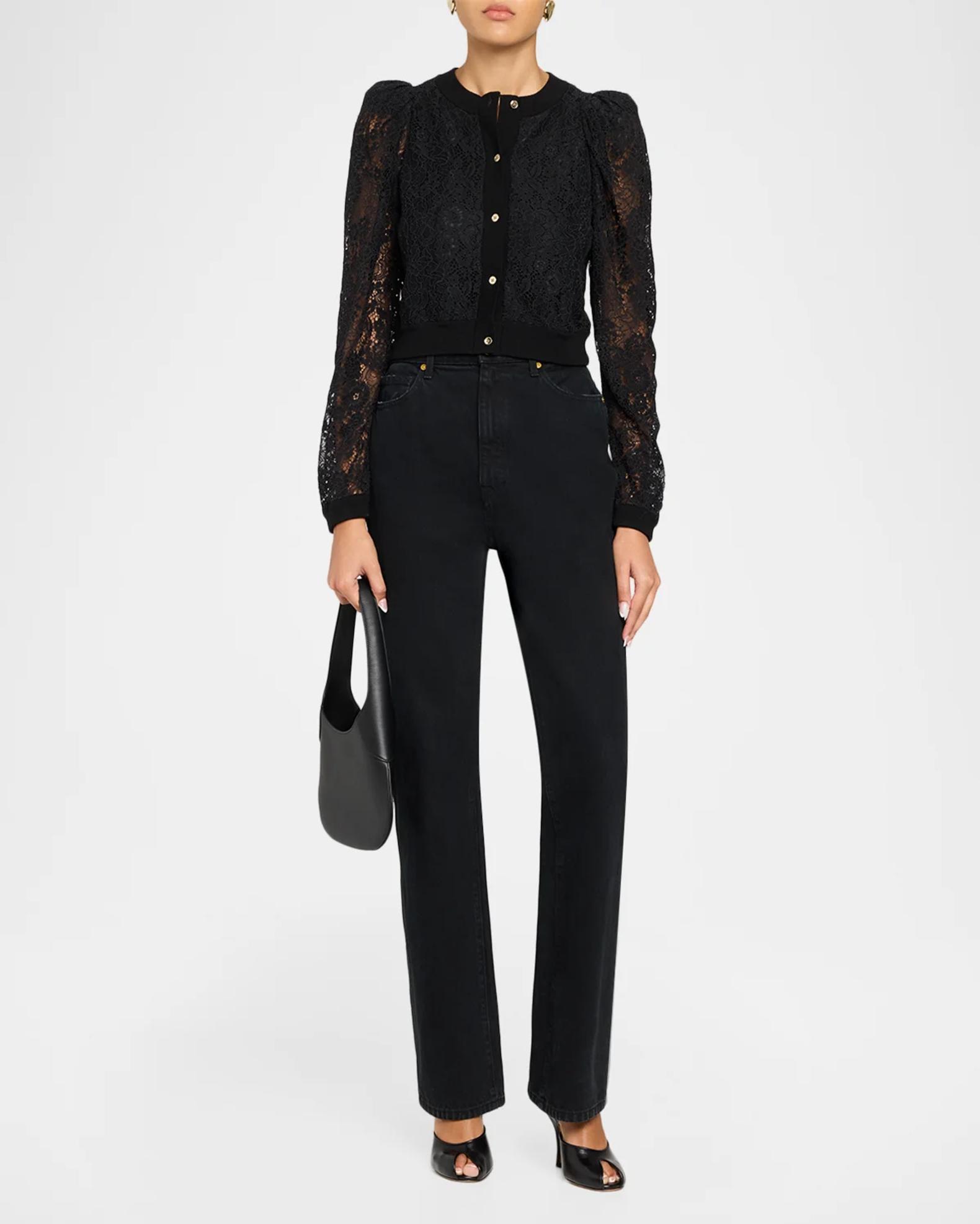 ALICE + OLIVIA Kitty Lace Overlay Cardigan | Neiman Marcus