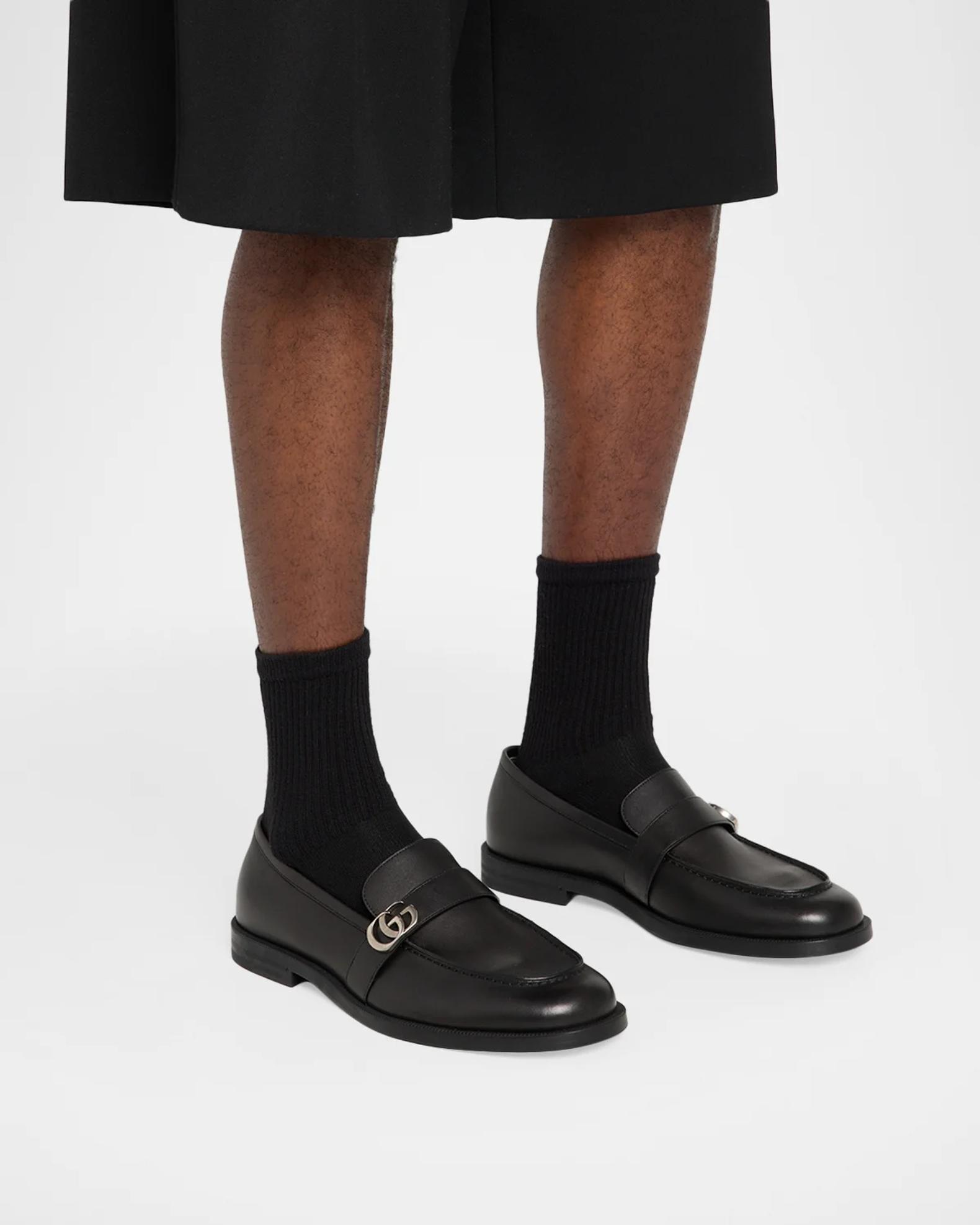 Gucci Men's Double-G Brushed Leather Moc-Toe Loafers | Neiman Marcus