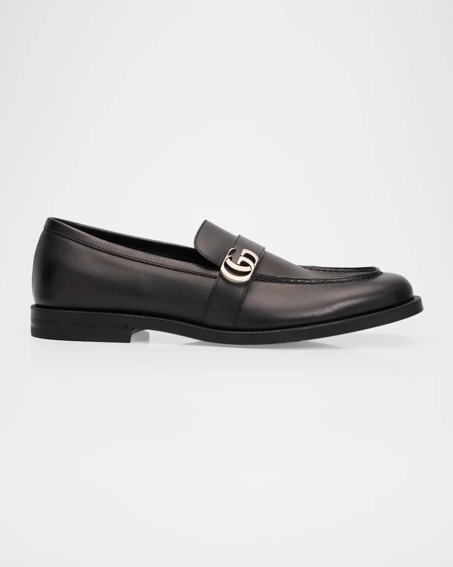 Gucci Men's Double-G Brushed Leather Moc-Toe Loafers | Neiman Marcus
