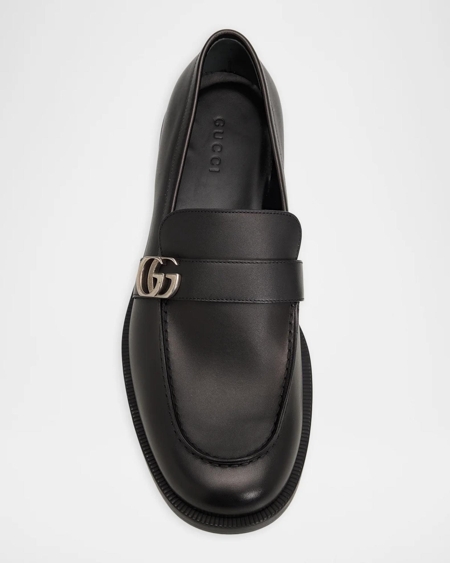 Gucci Men's Double-G Brushed Leather Moc-Toe Loafers | Neiman Marcus