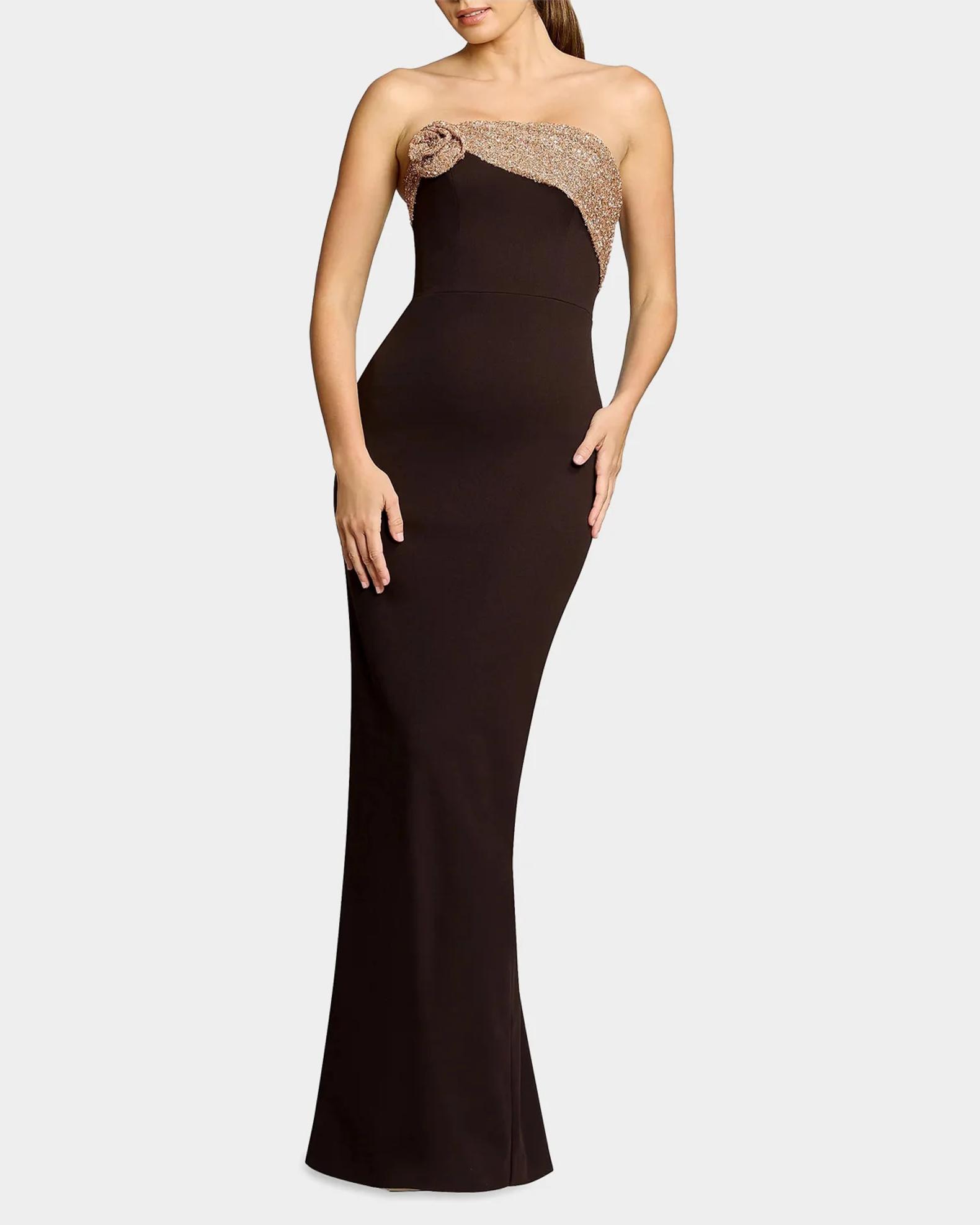 dress the population gowns & formal dresses Lorraine Rosette Strapless Gown Ivory Mable