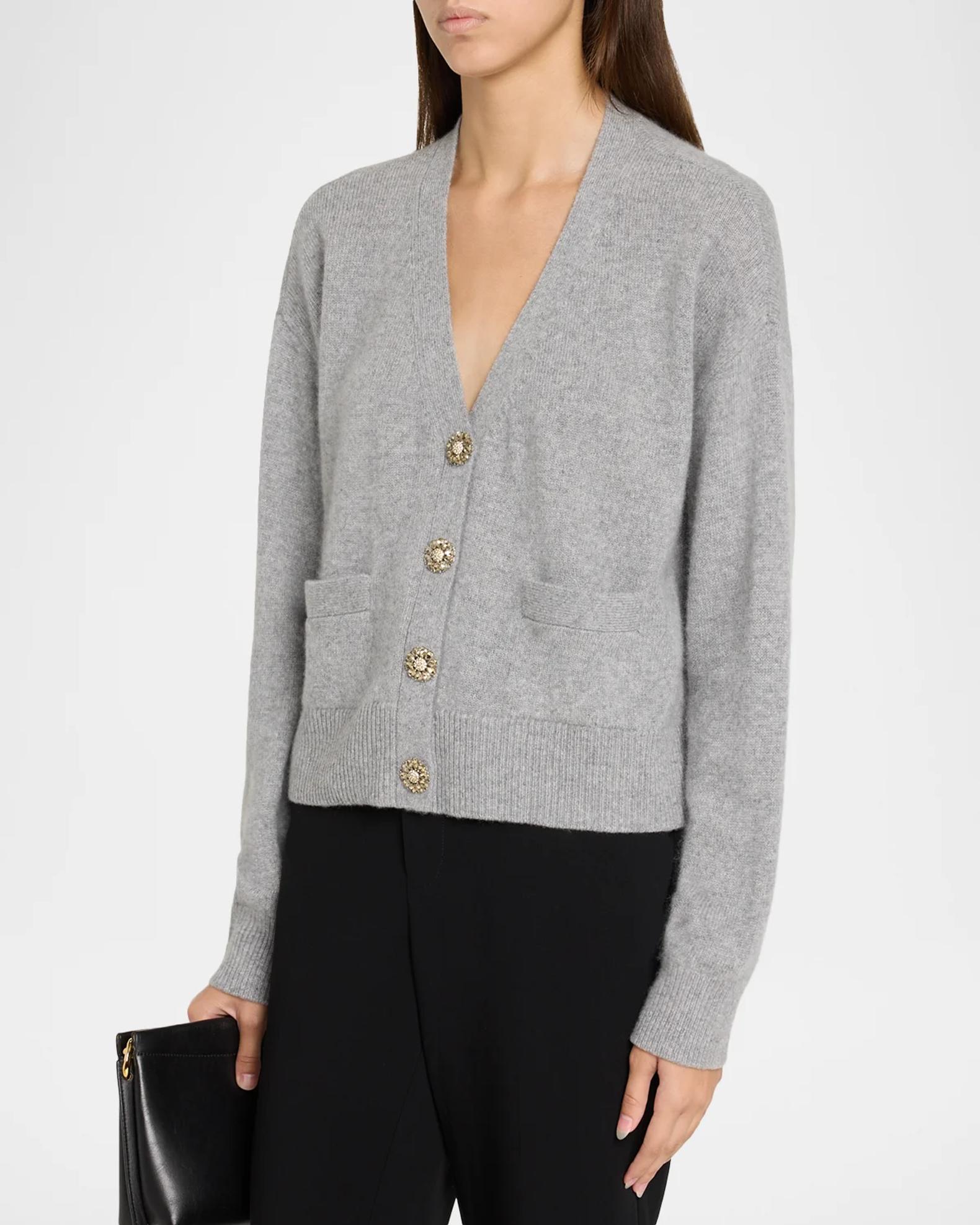 Cinq à Sept Rhinestone Button-Front Cashmere Cardigan | Neiman Marcus