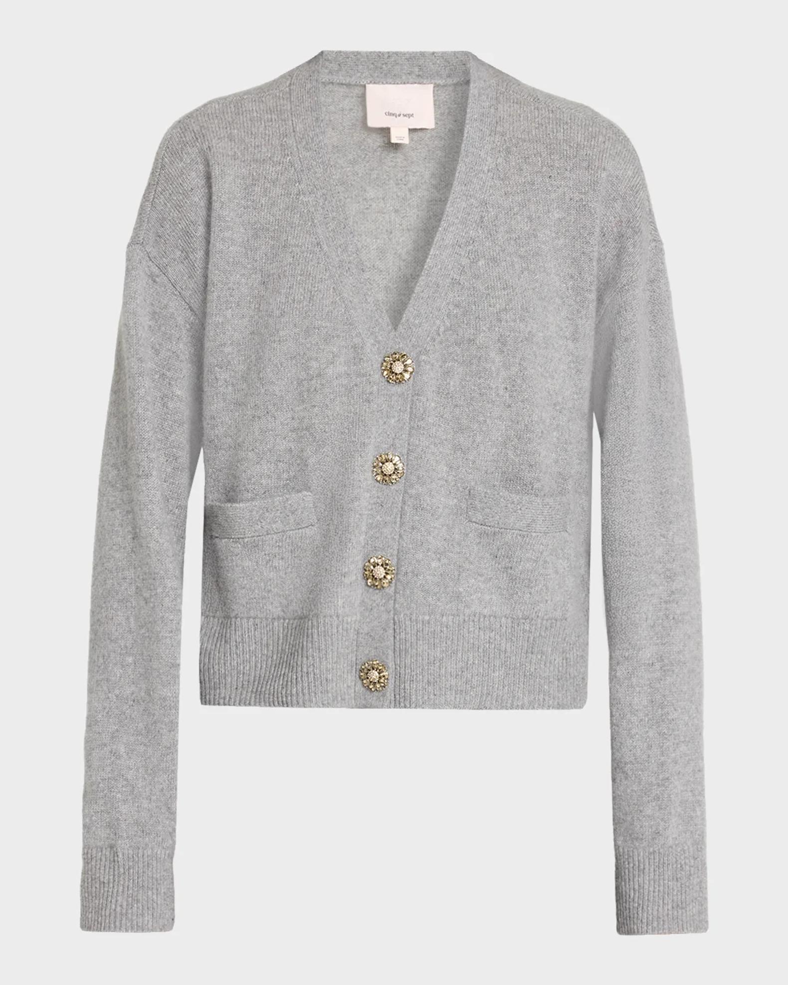 Cinq à Sept Rhinestone Button-Front Cashmere Cardigan | Neiman Marcus
