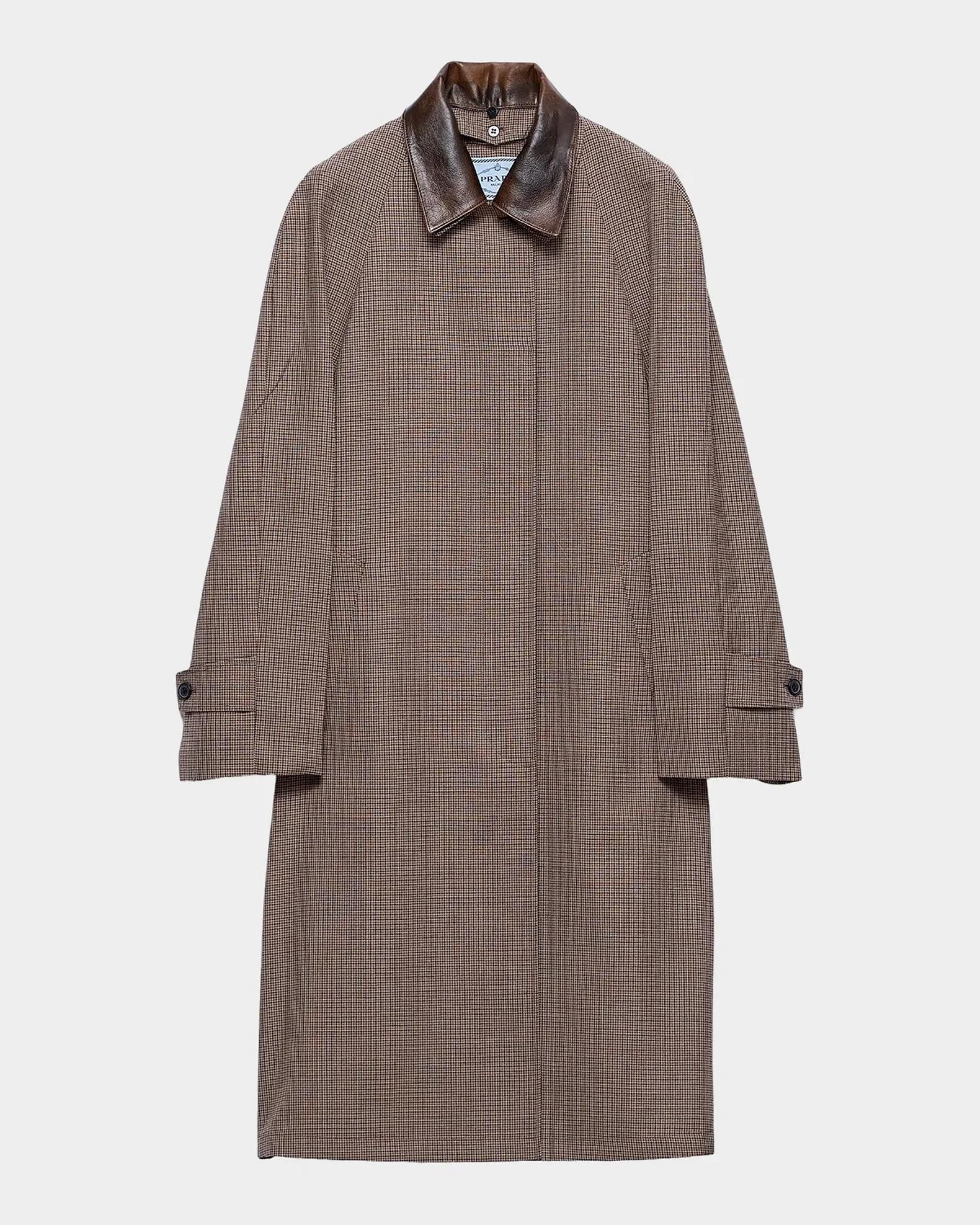 【美品】PRADA 17SS チェック　ステンカラーコート Prada Men's Single-Breasted Houndstooth Check Wool Coat | Neiman