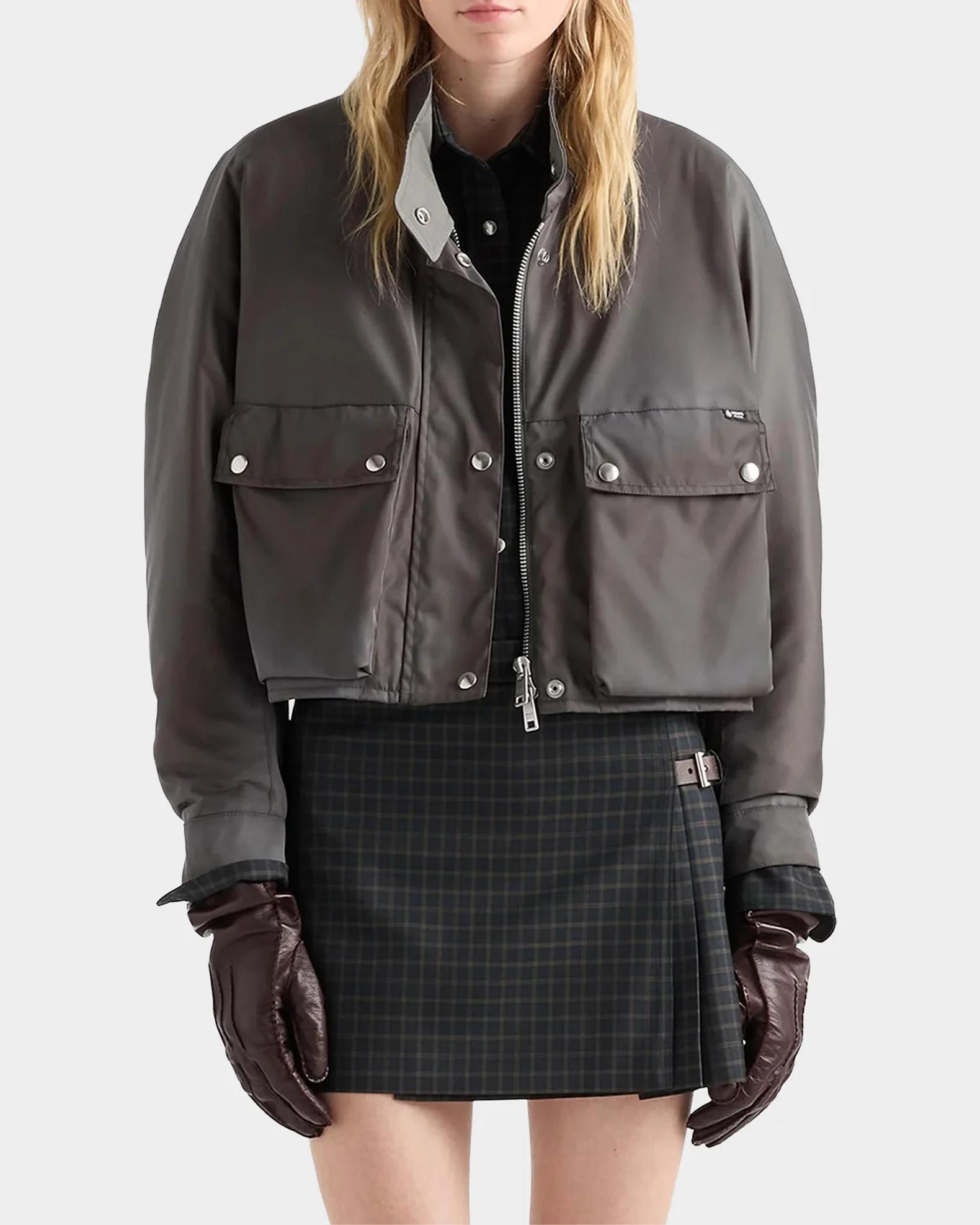 【新品】LATTICE STAND FALL COLLAR BLOUSON Prada Washed Nylon Stand-Collar Blouson Jacket | Neiman Marcus