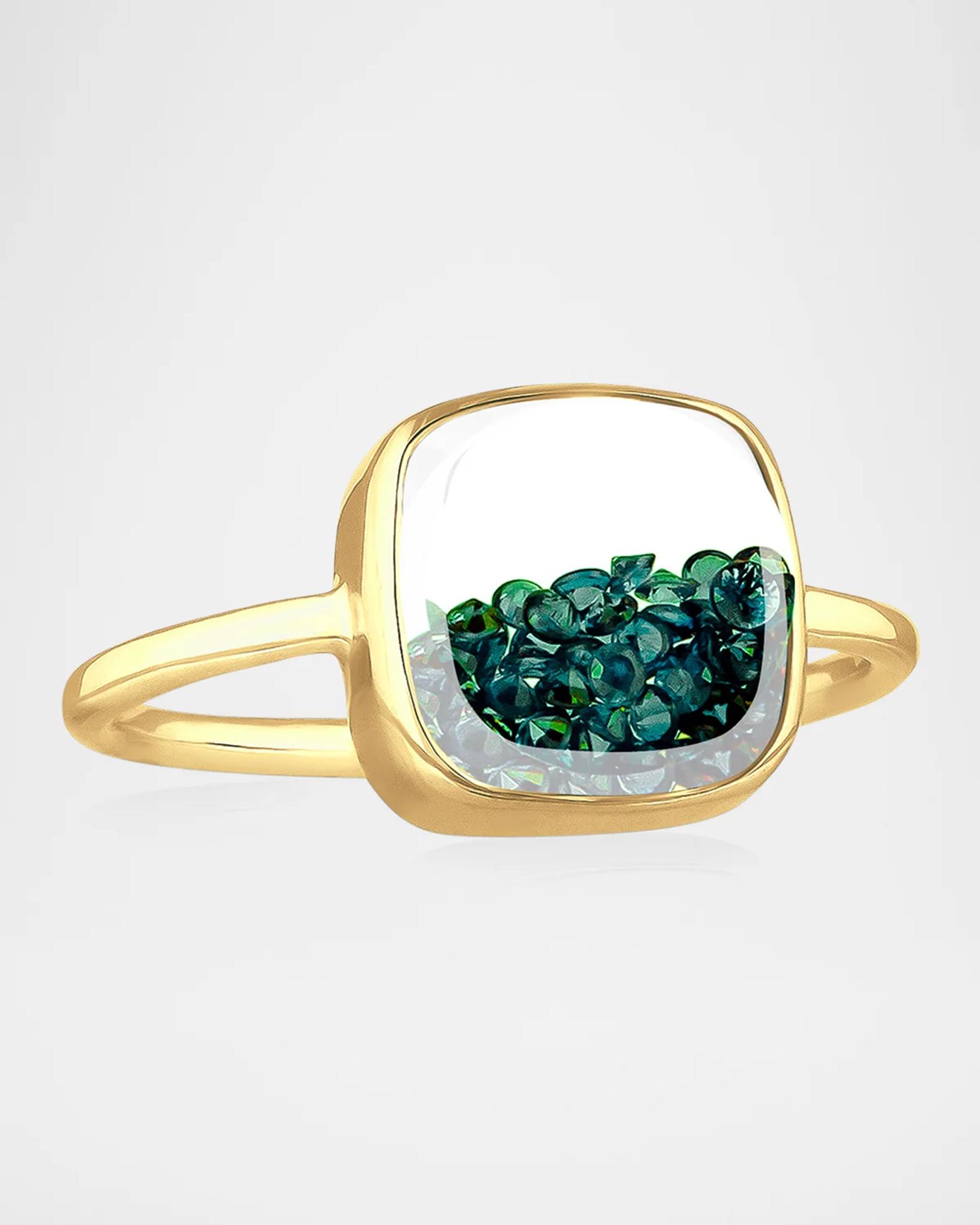 Moritz Glik Core Cushion 18K Yellow Gold and Emerald Shaker Ring ...