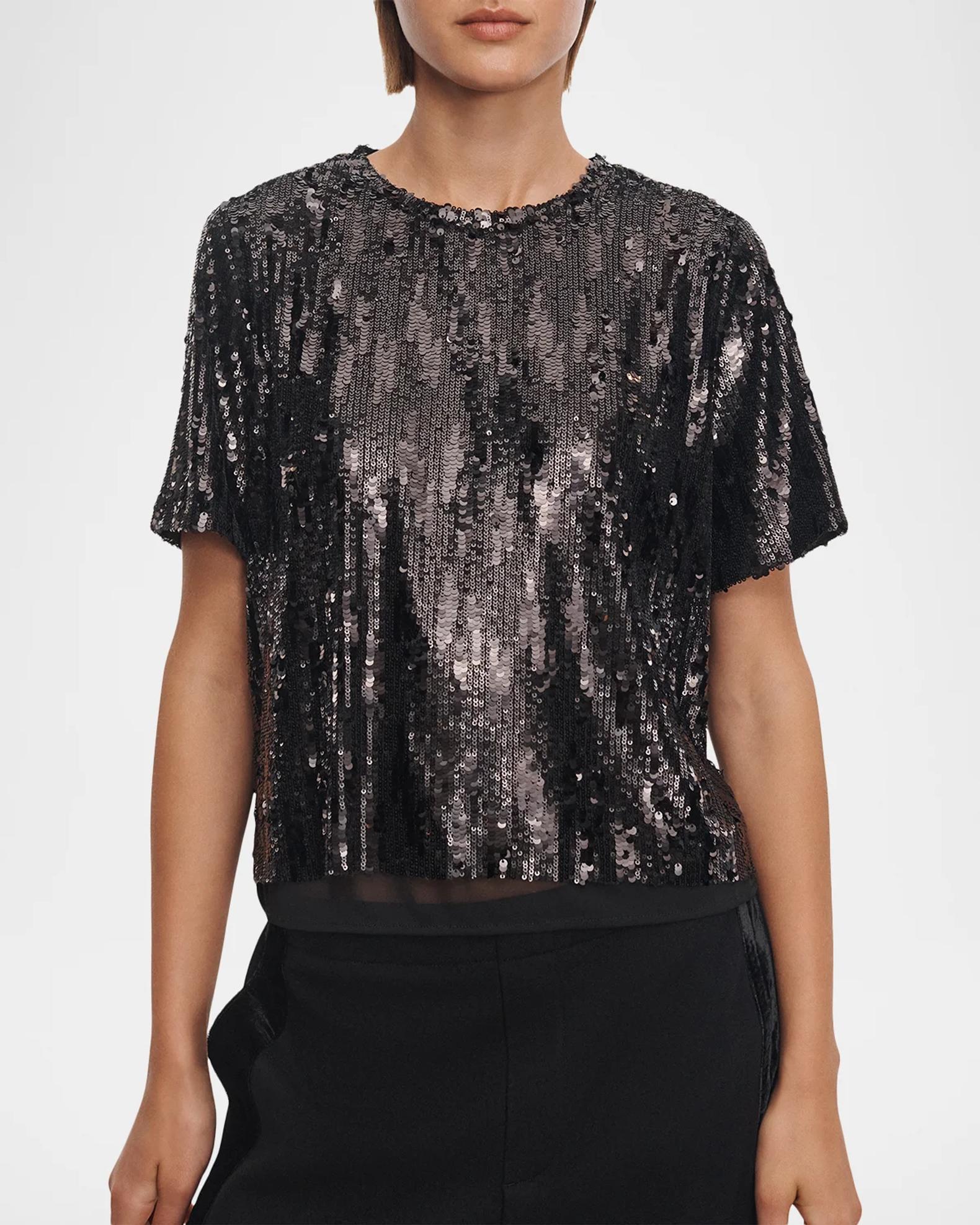 rag & bone Cher Sequined Short-Sleeve Top | Neiman Marcus