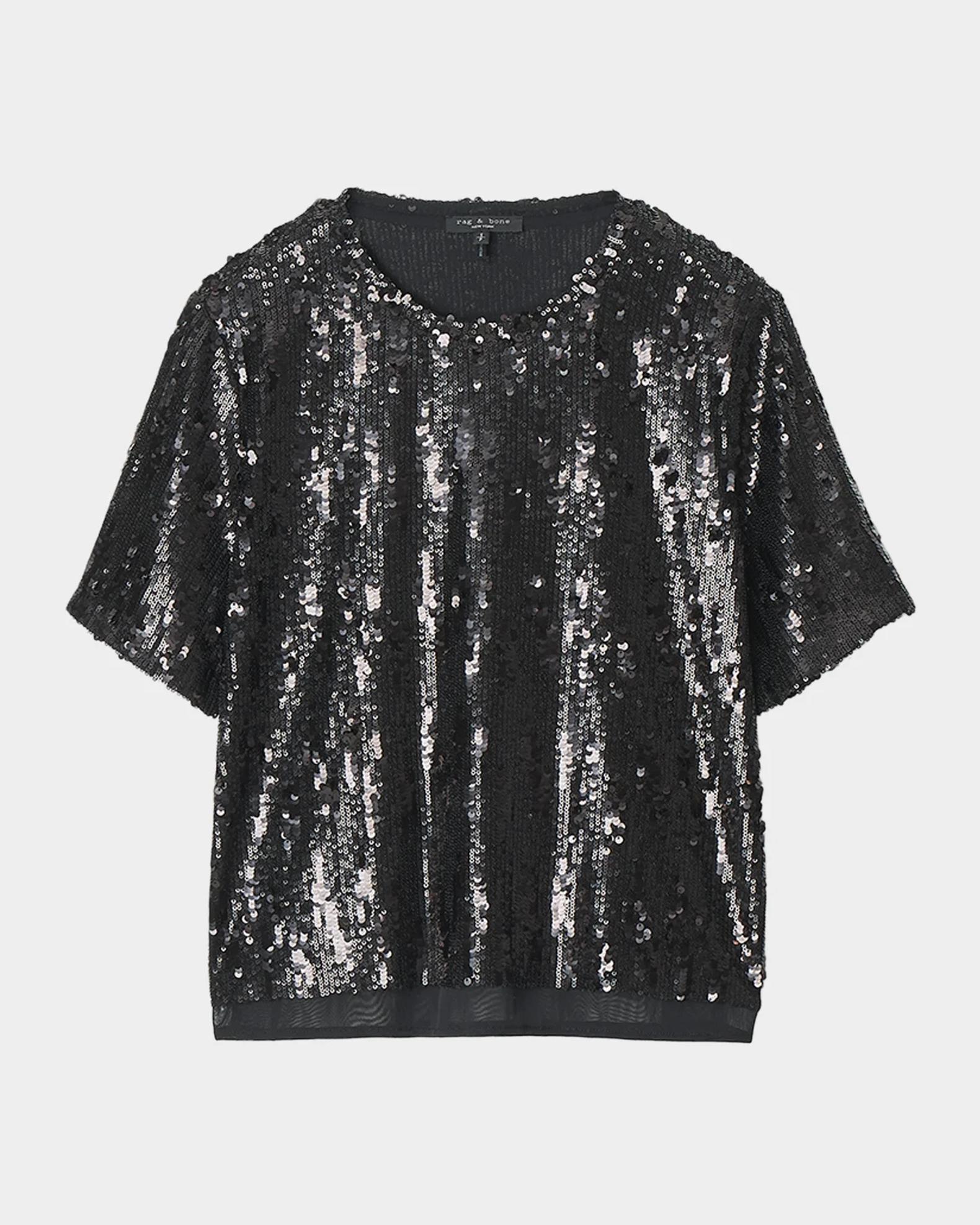 rag & bone Cher Sequined Short-Sleeve Top | Neiman Marcus