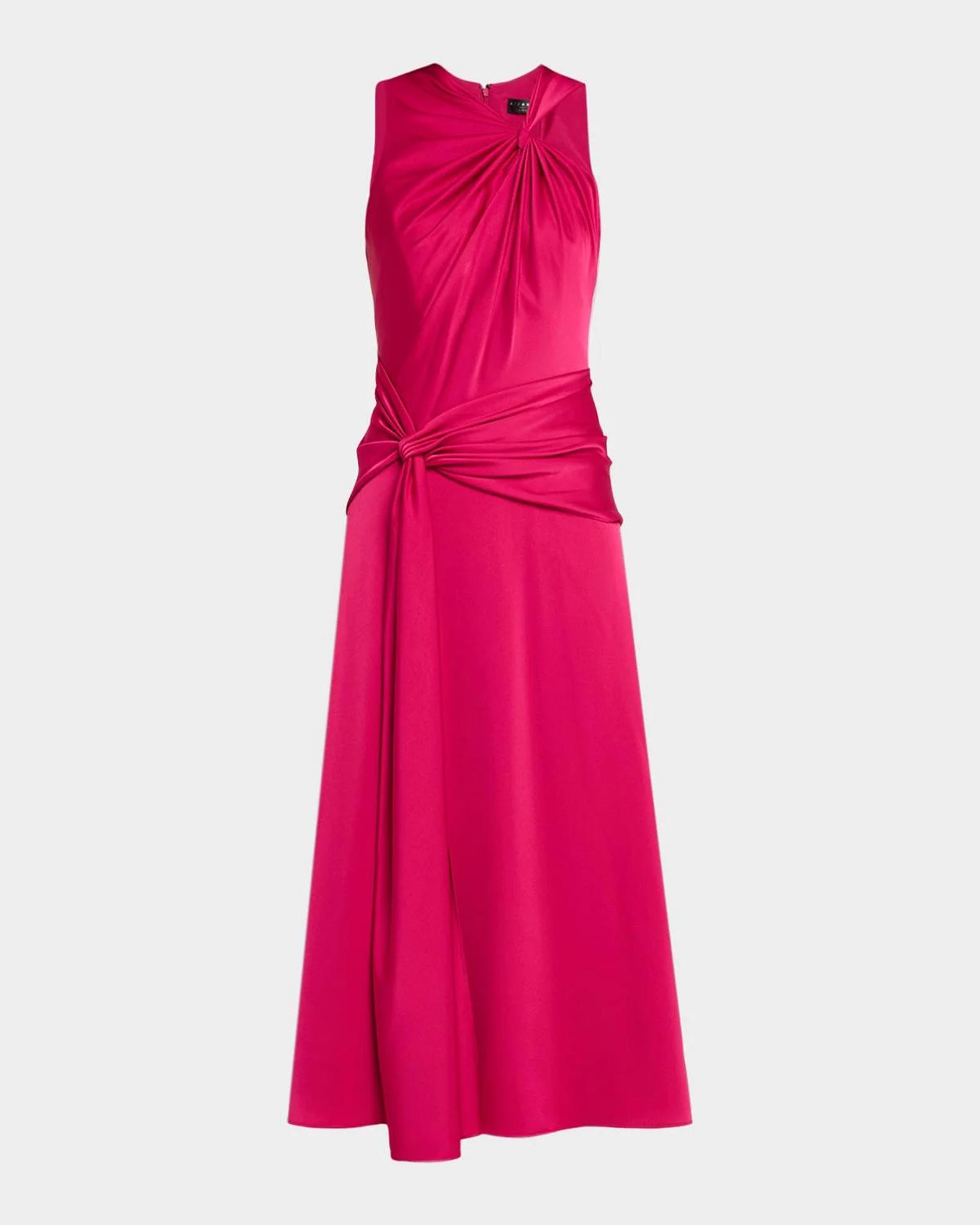Aidan Mattox Draped Crepe Back Satin Midi Dress | Neiman Marcus