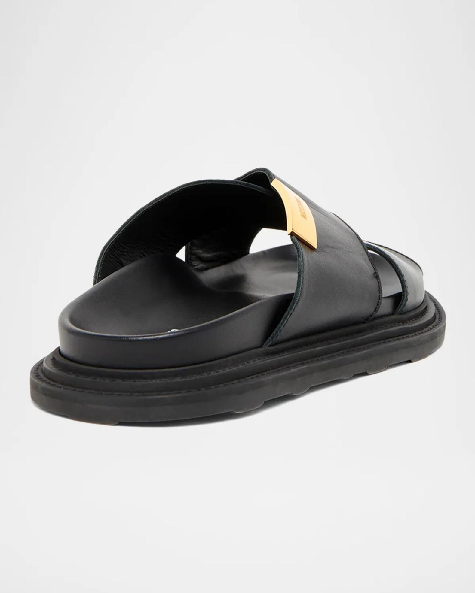 Moschino Faux-Leather Mule Sandals | Neiman Marcus