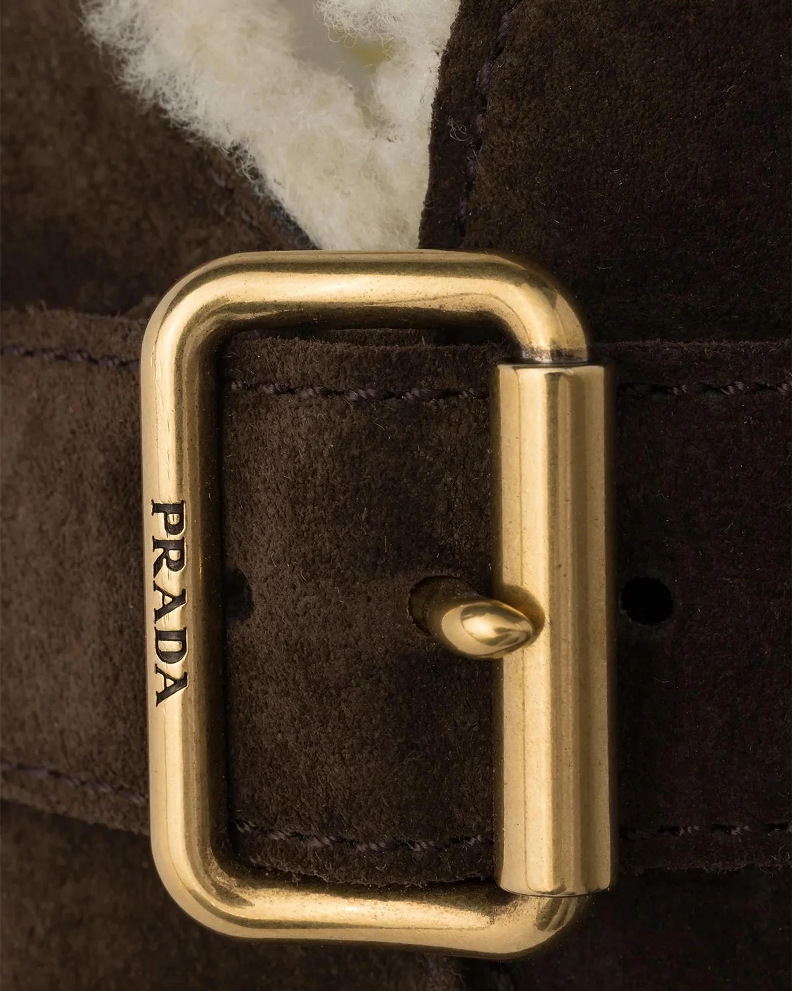 Prada 10MM Shearling-Lined Suede Mules | Neiman Marcus