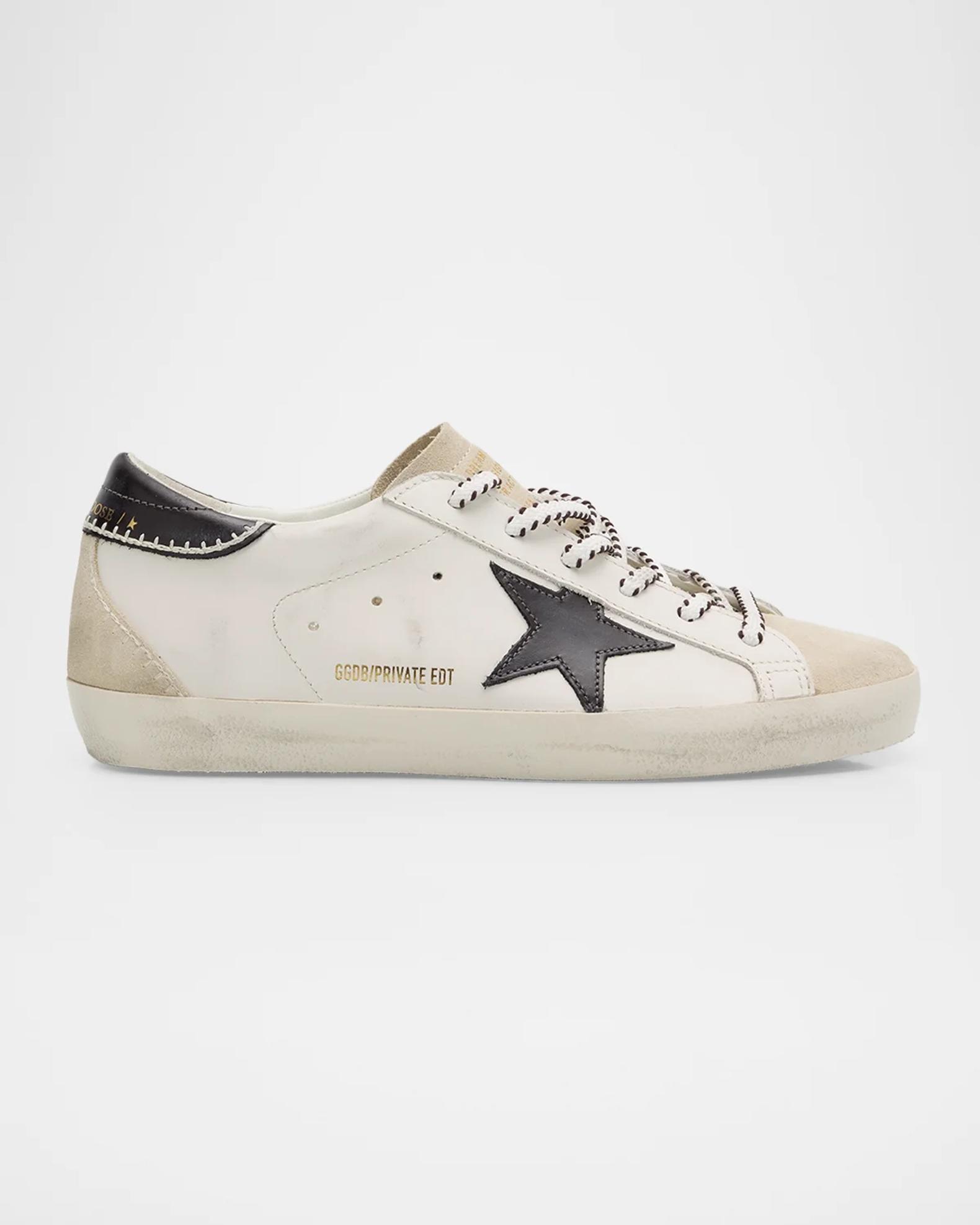 Golden Goose Super-Star Embroidered Mixed Leather Low-Top Sneakers