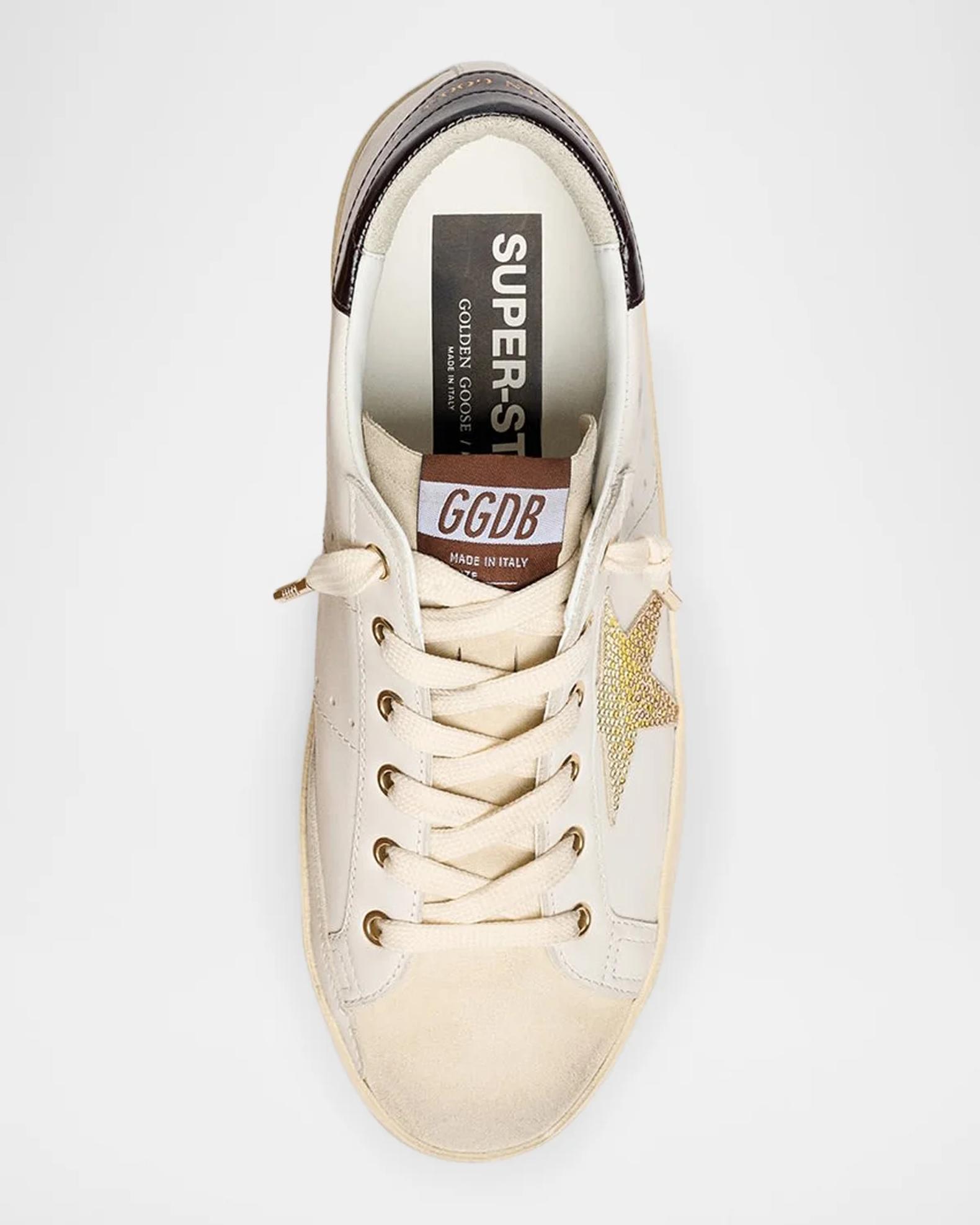 Golden Goose Super-Star Mixed-Leather Strass Low-Top Sneakers