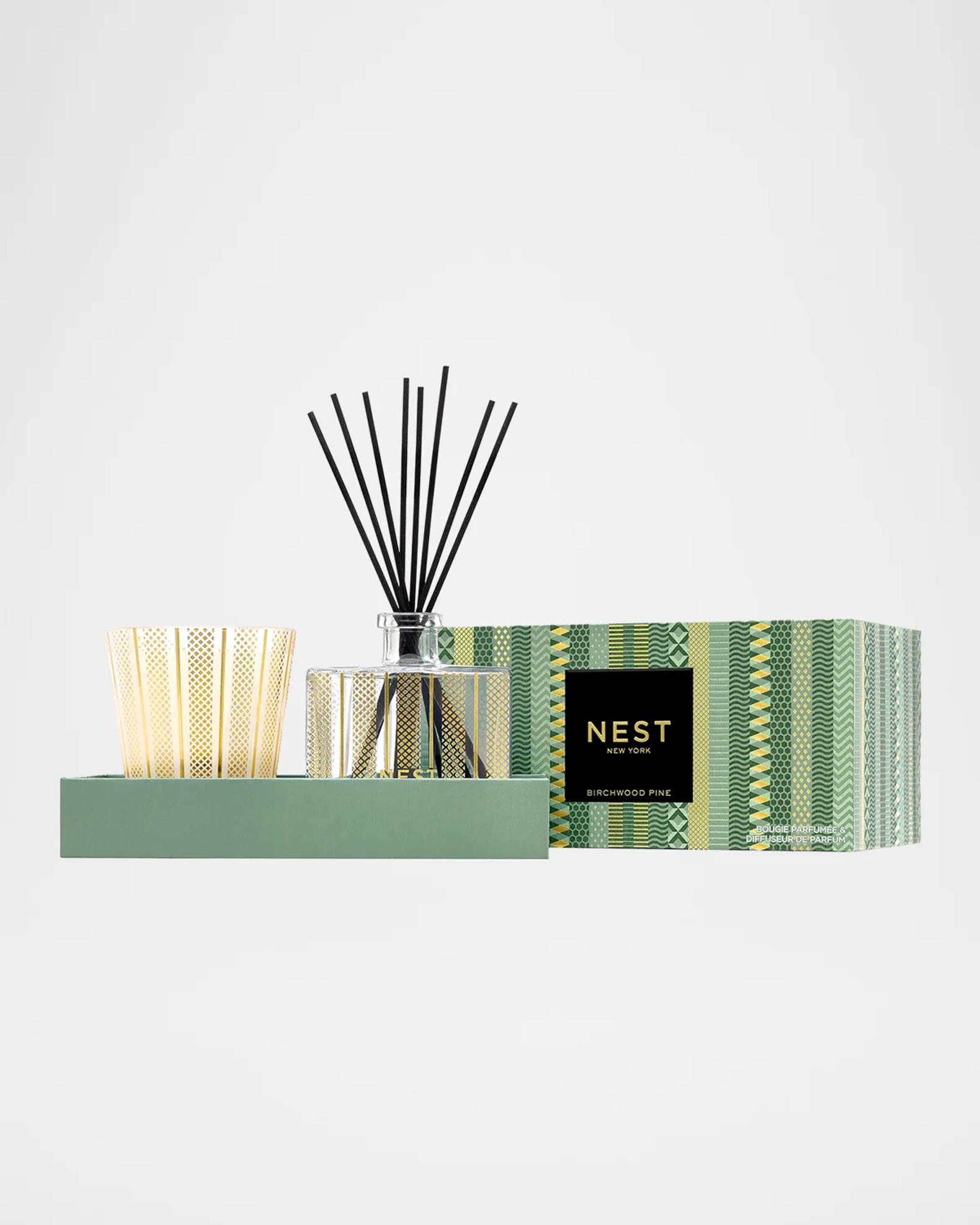 NEST New York Birchwood Pine Scented Candle & Reed Diffuser 2-Piece ...