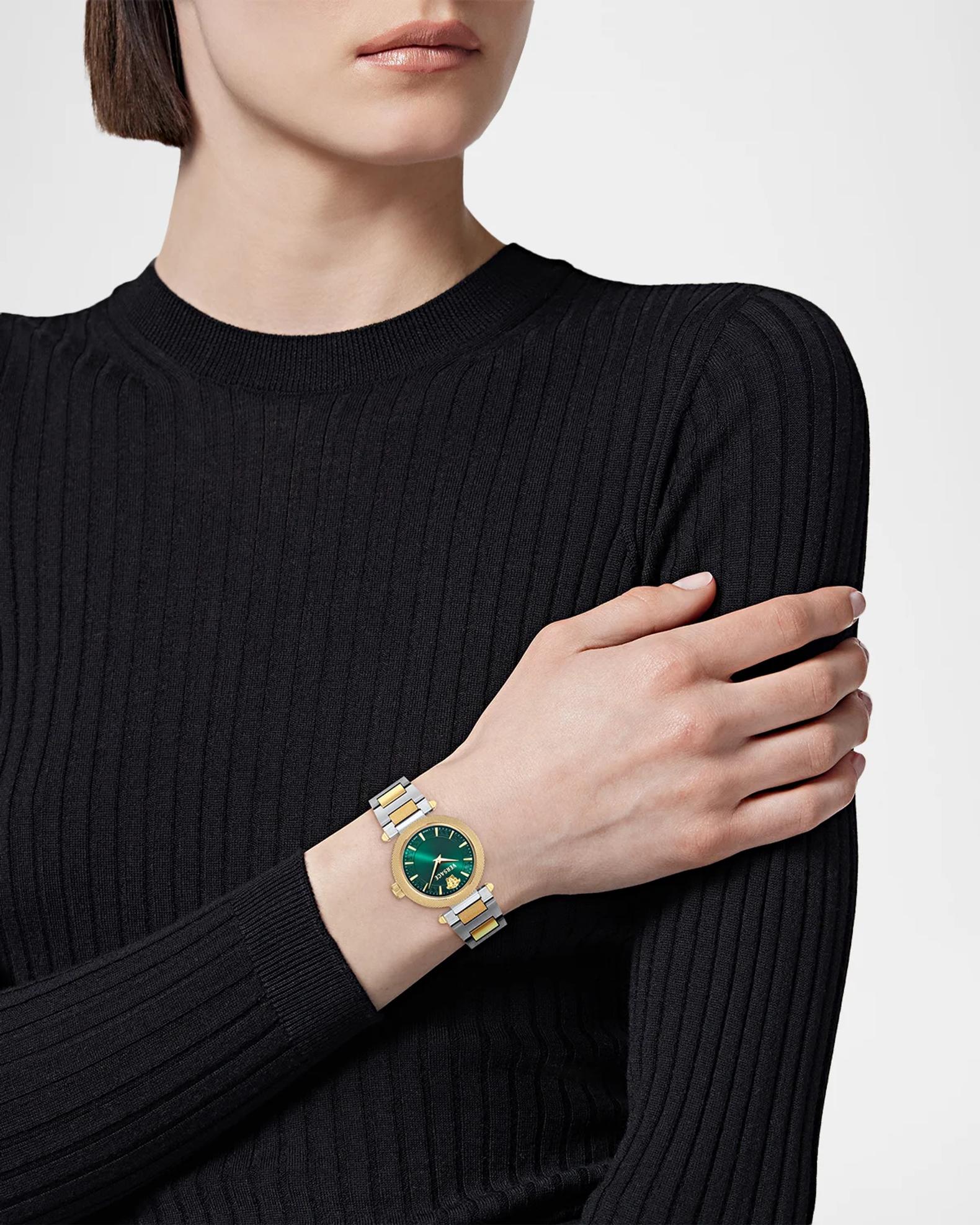 Versace V-Musa 35mm Green Dial Two-Tone Bracelet Watch | Neiman Marcus