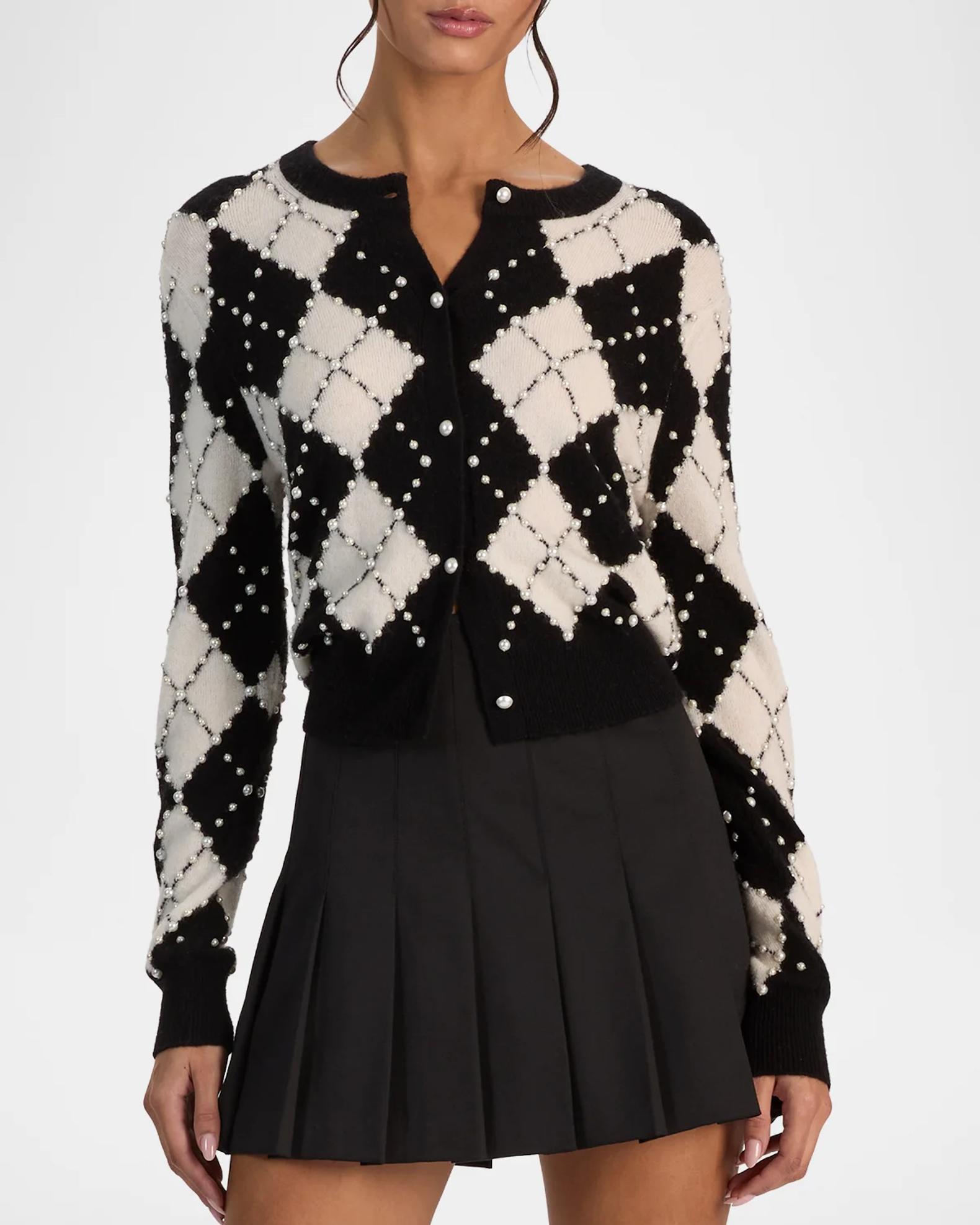 ALICE + OLIVIA Carolee Embellished Argyle Cardigan | Neiman Marcus