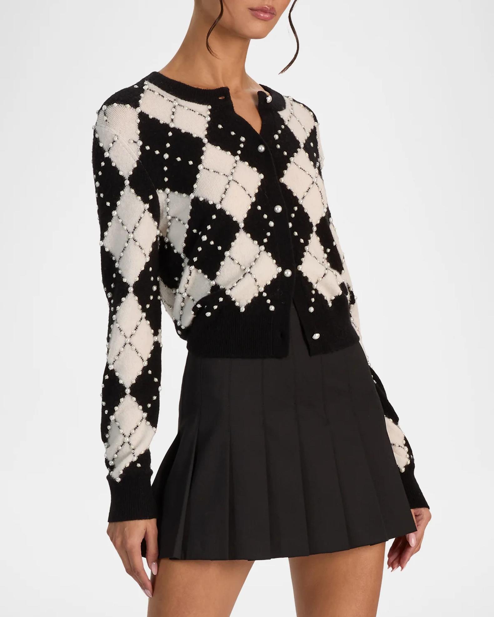 ALICE + OLIVIA Carolee Embellished Argyle Cardigan | Neiman Marcus