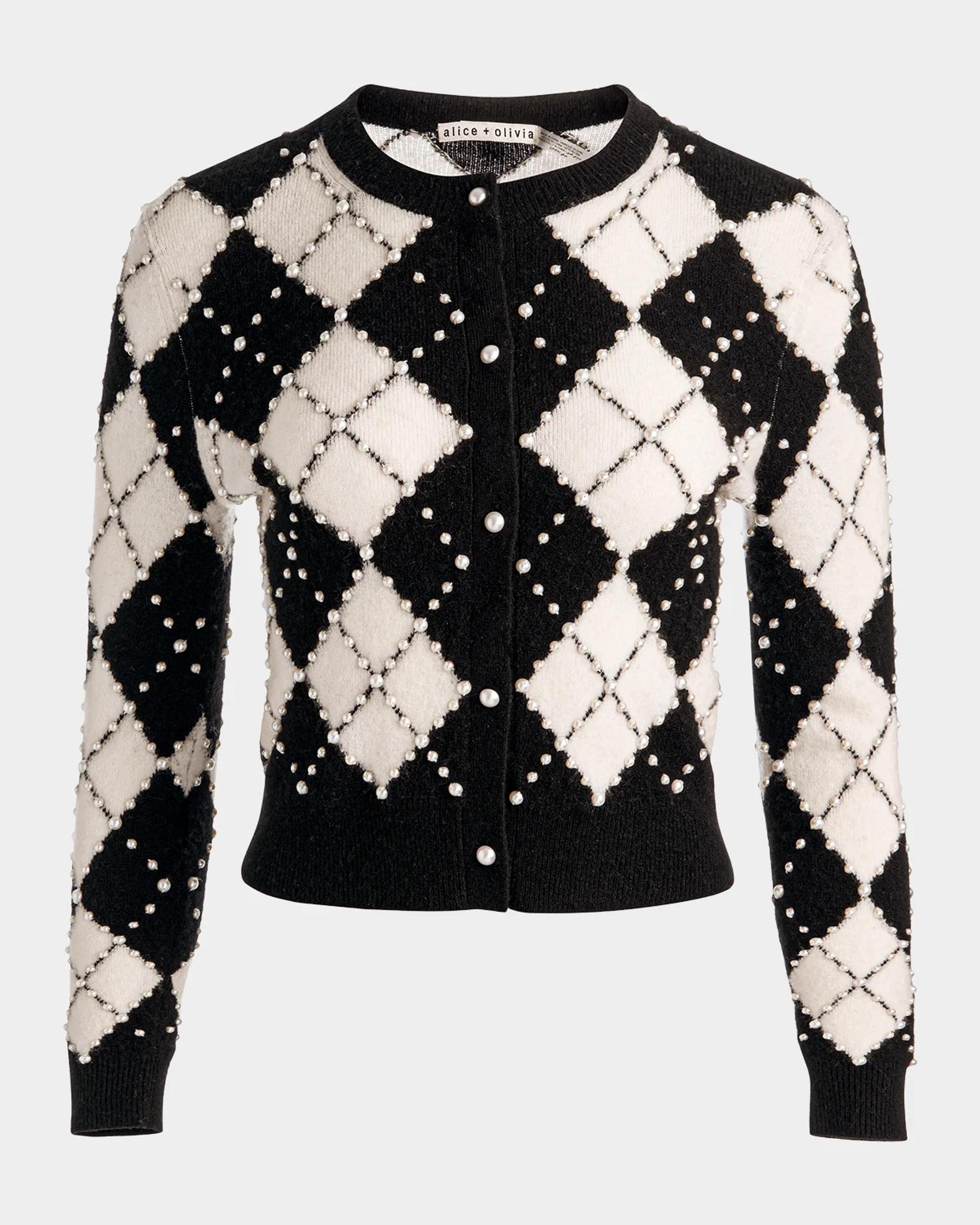 ALICE + OLIVIA Carolee Embellished Argyle Cardigan | Neiman Marcus