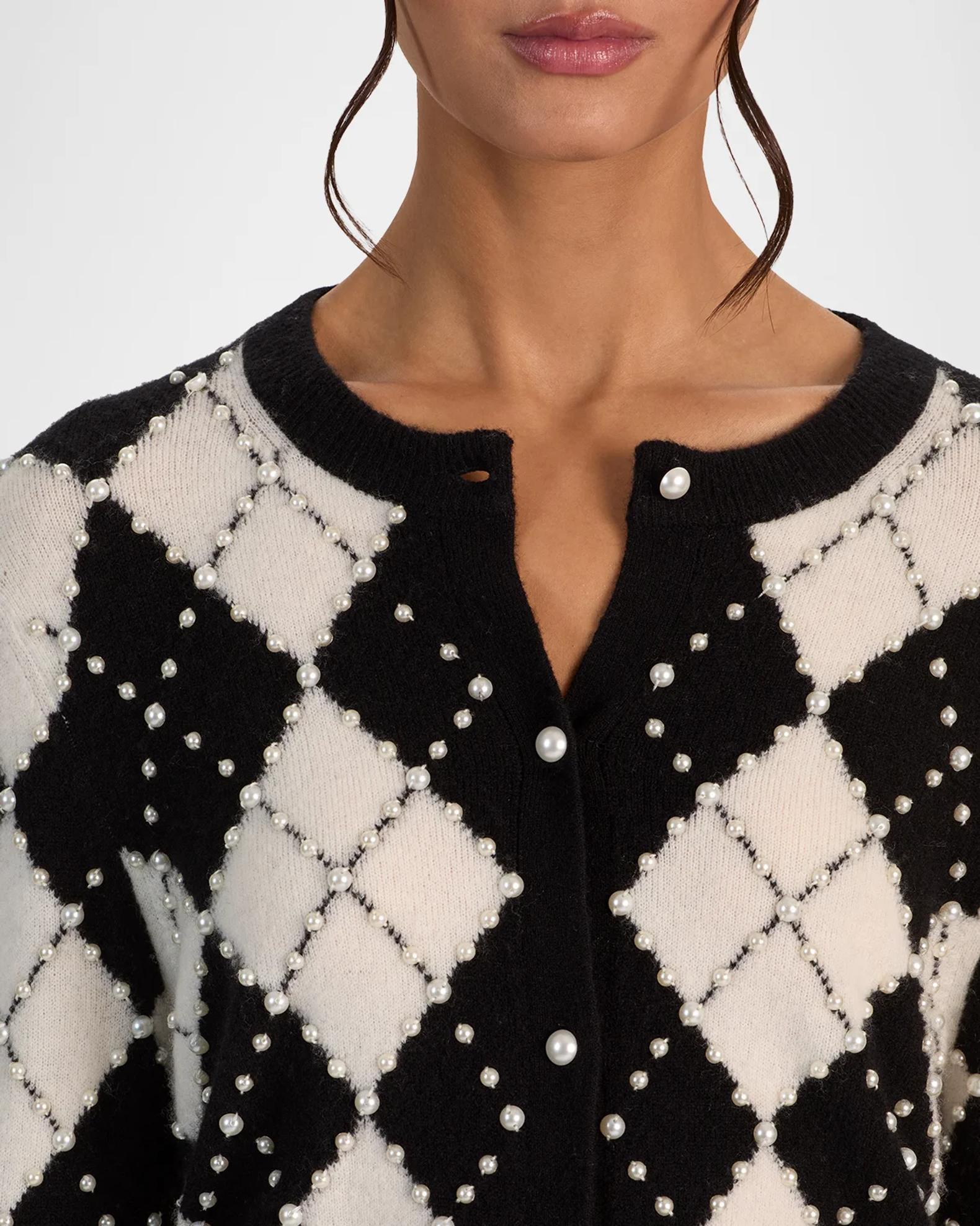 ALICE + OLIVIA Carolee Embellished Argyle Cardigan | Neiman Marcus