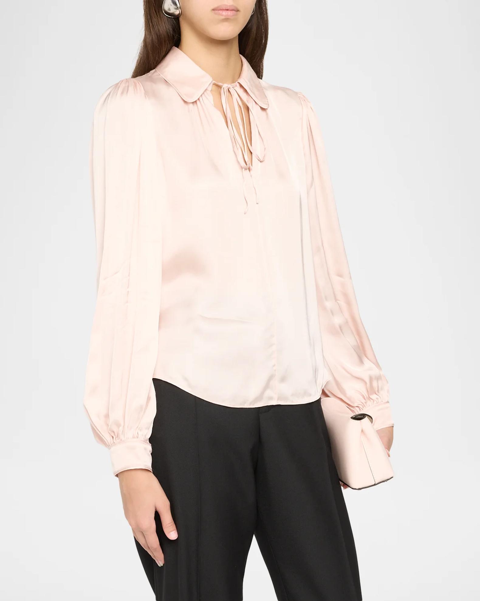ALICE + OLIVIA Roanne Tie-Front Satin Blouse | Neiman Marcus