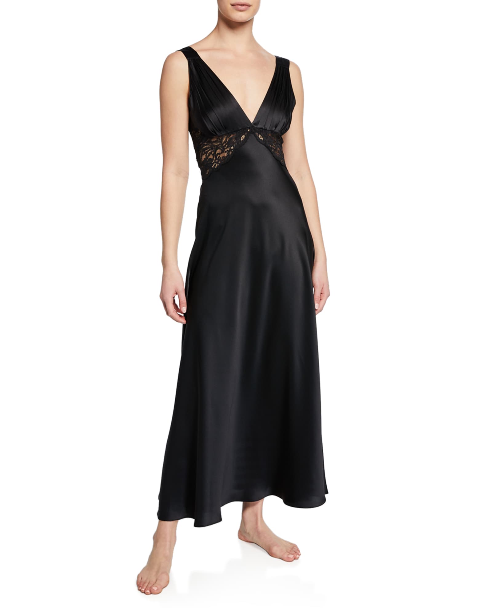 Christine Lingerie Bijoux Lace-Inset Silk Gown | Neiman Marcus