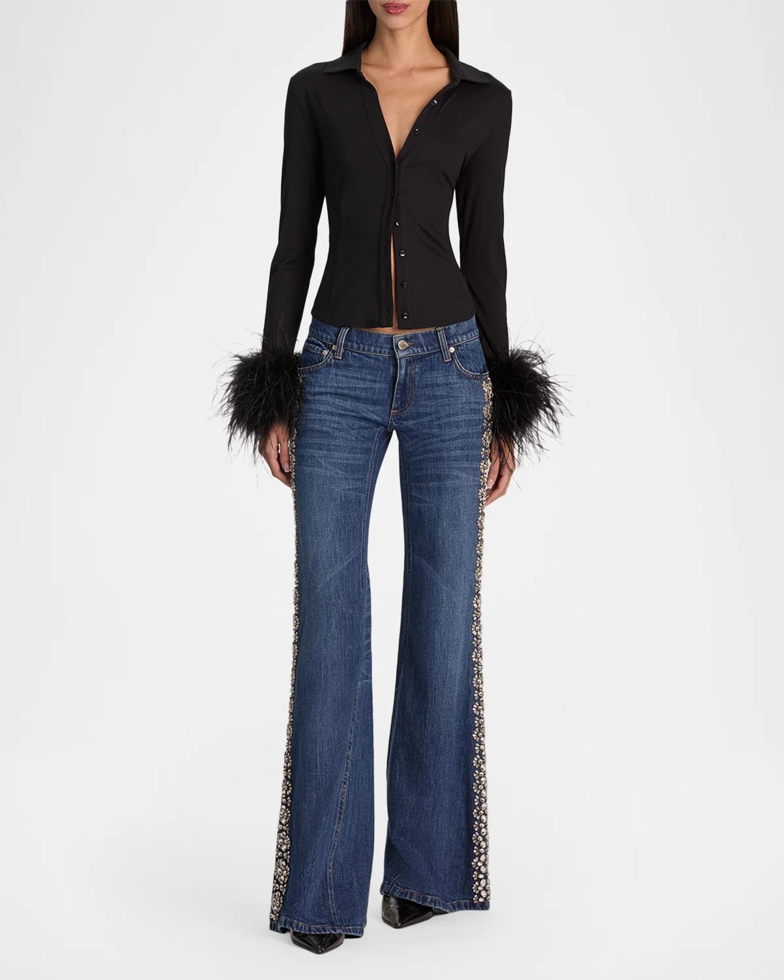 ALICE + OLIVIA Freya Feather-Cuff Top | Neiman Marcus