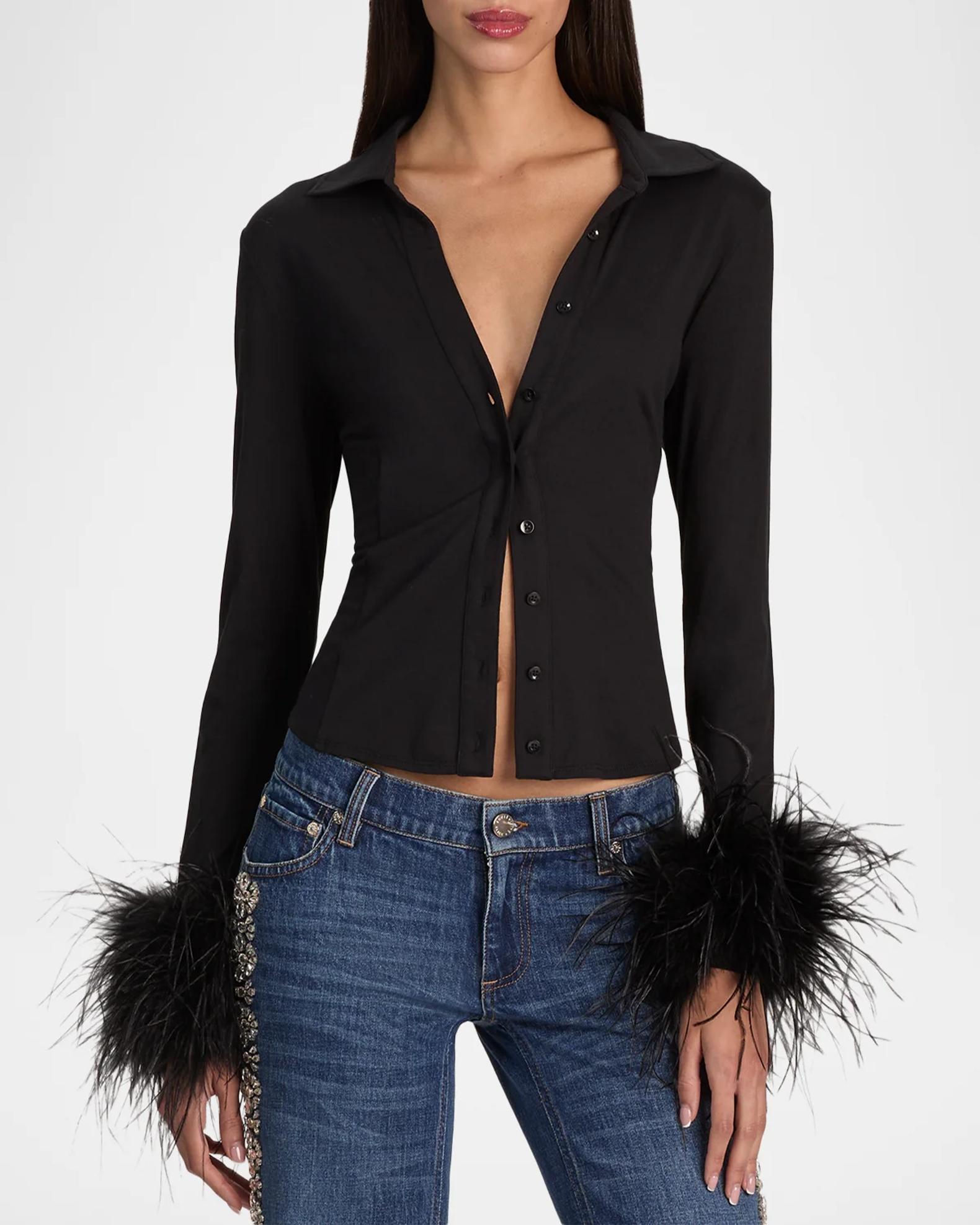 ALICE + OLIVIA Freya Feather-Cuff Top | Neiman Marcus