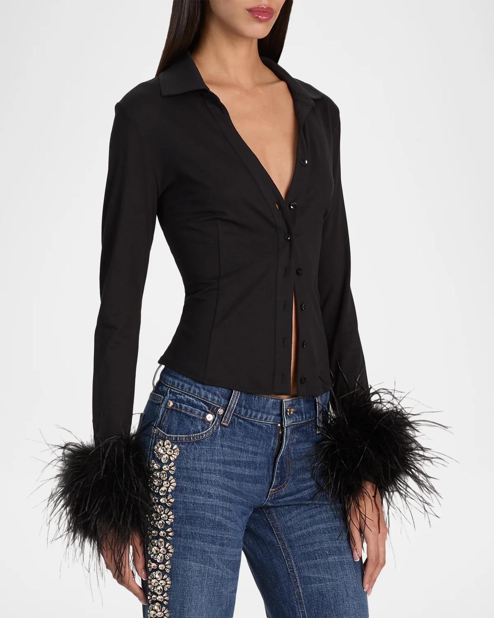 ALICE + OLIVIA Freya Feather-Cuff Top | Neiman Marcus