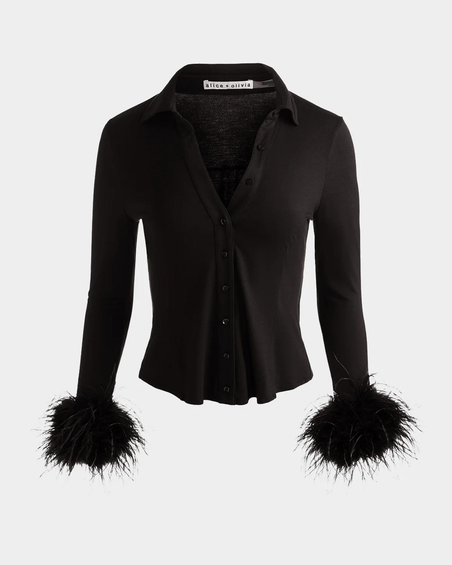 ALICE + OLIVIA Freya Feather-Cuff Top | Neiman Marcus