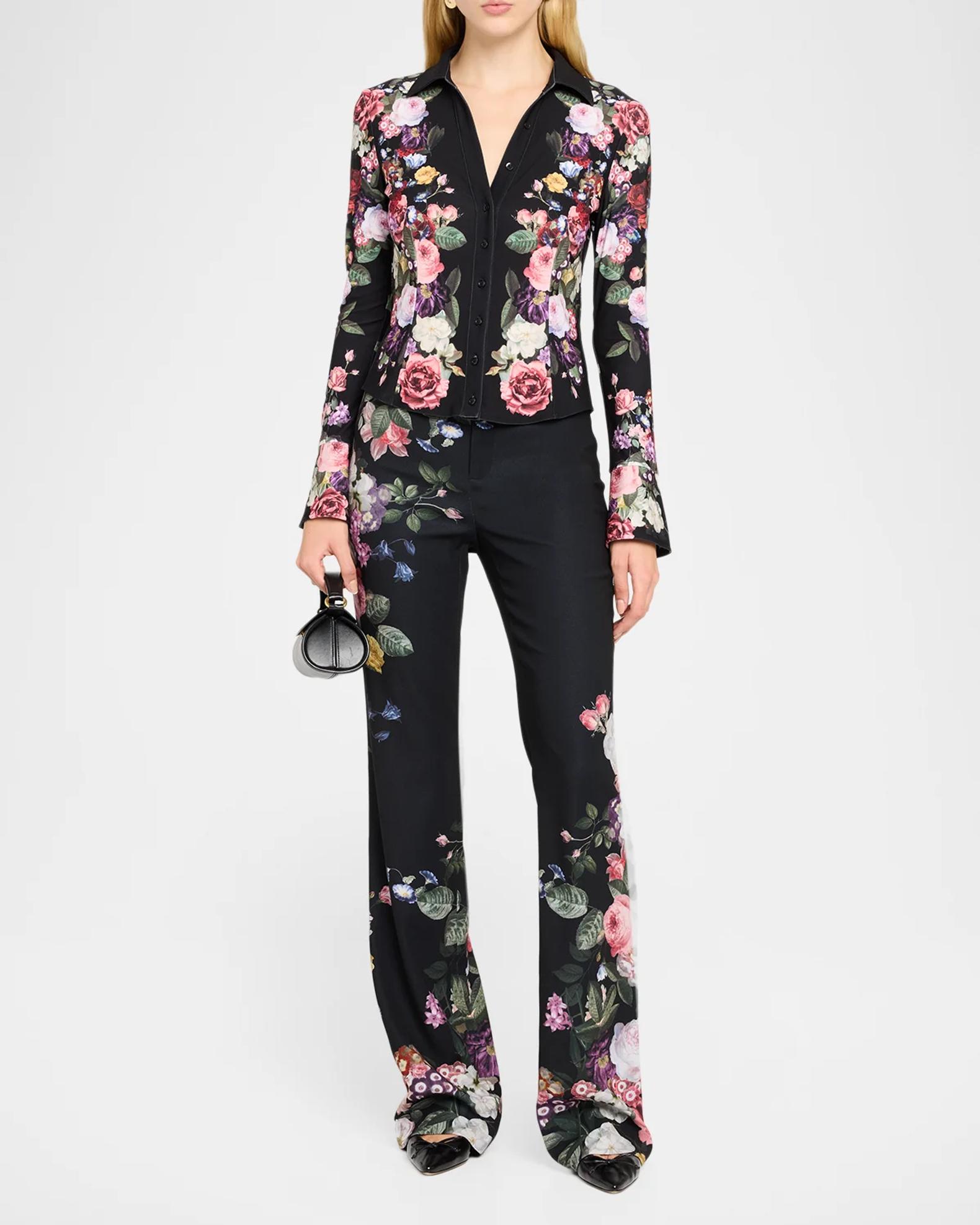 ALICE + OLIVIA Freya Floral-Print Long-Sleeve Button-Down Shirt ...