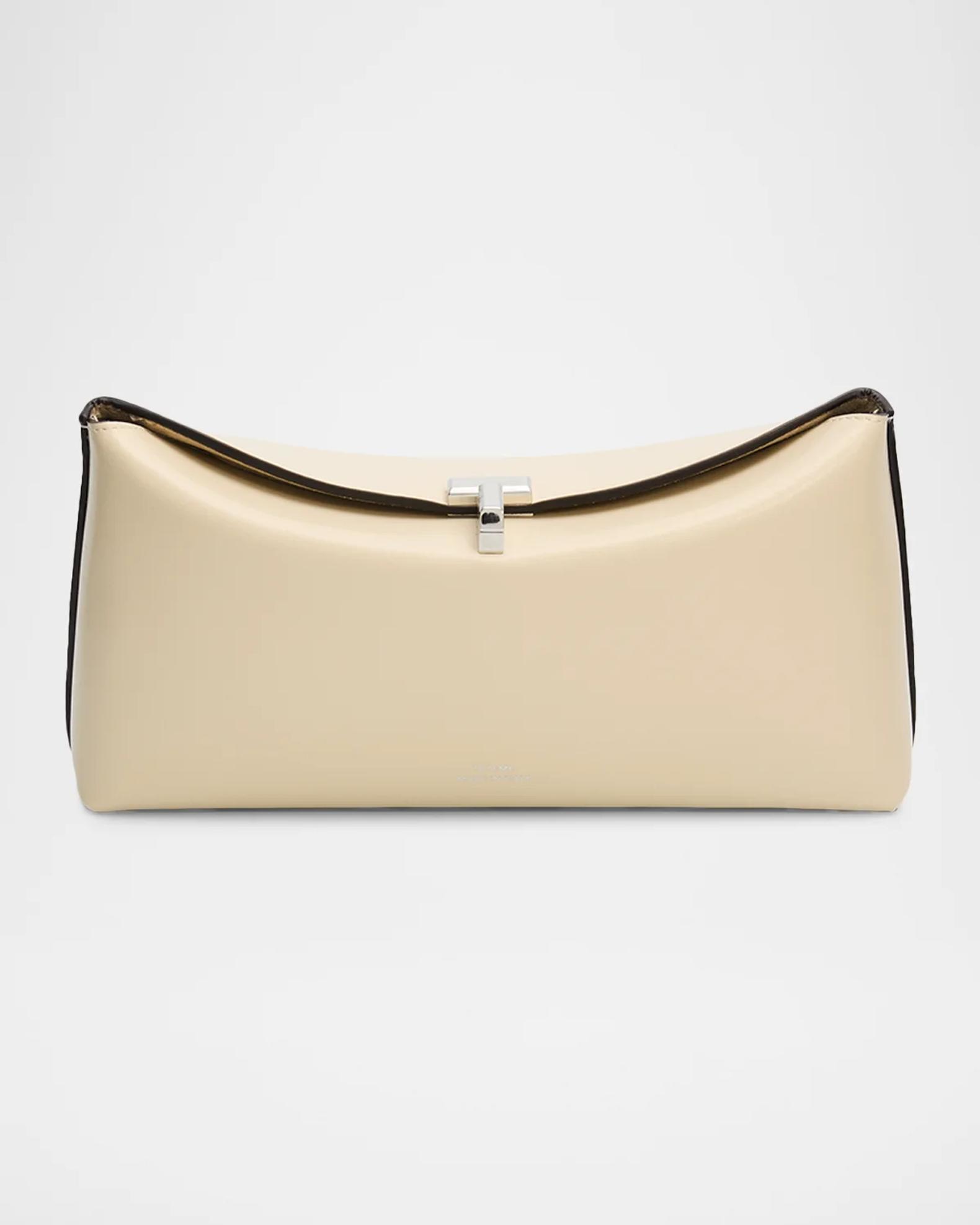 Toteme T-Lock Small Leather Clutch Bag | Neiman Marcus