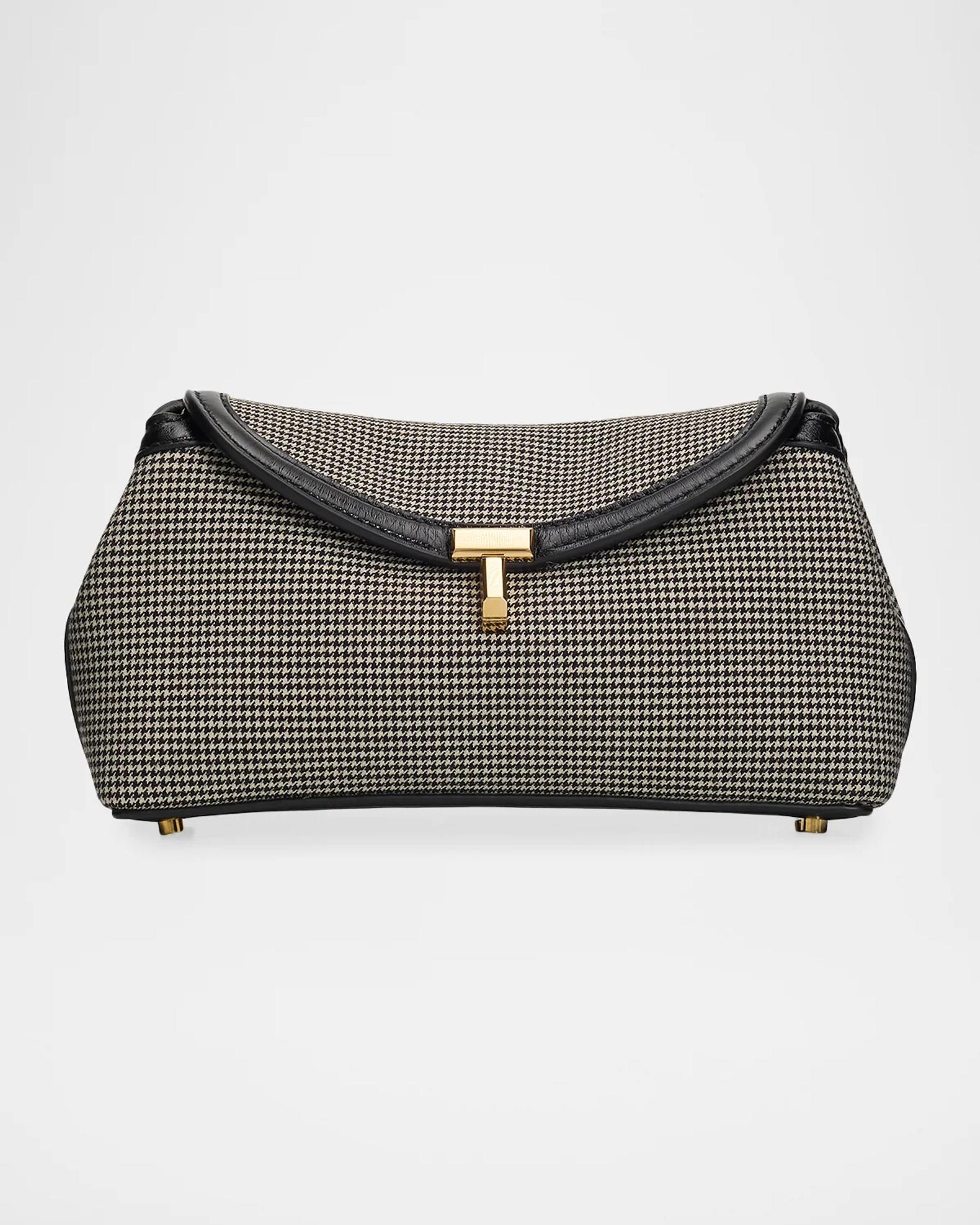 Toteme T-Lock Houndstooth Clutch Bag | Neiman Marcus