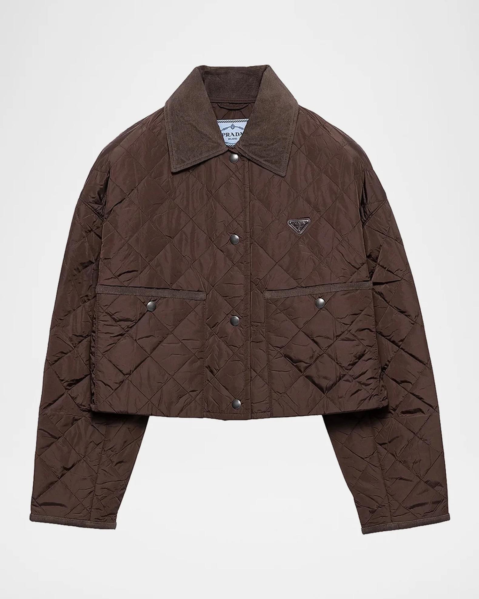 PRADA レディース　ナイロン　ジャケット　Mサイズ Prada Quilted Re-Nylon Cropped Blouson Jacket With Corduroy Collar