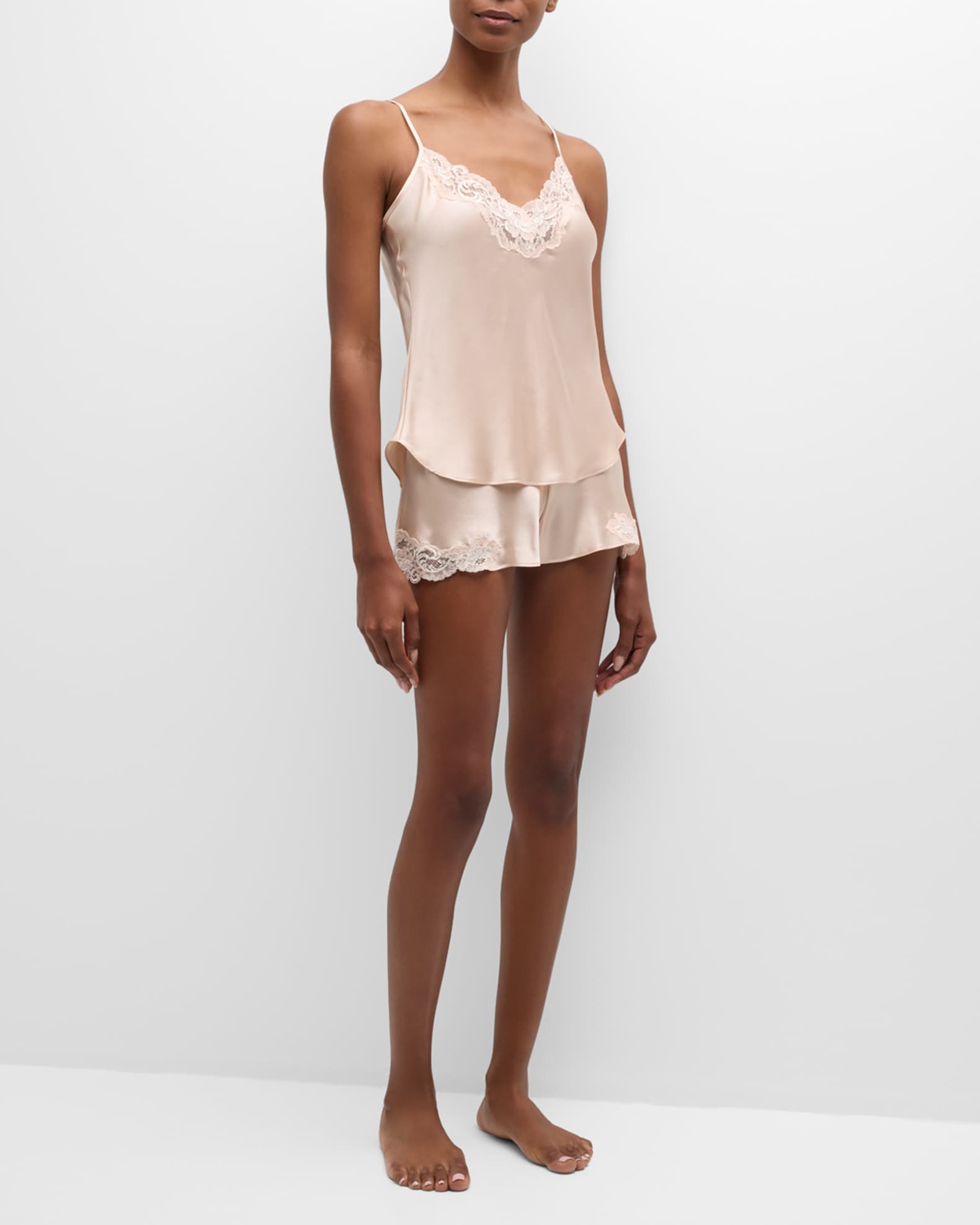 Bijoux Short Lace Trim Silk Pajama Set