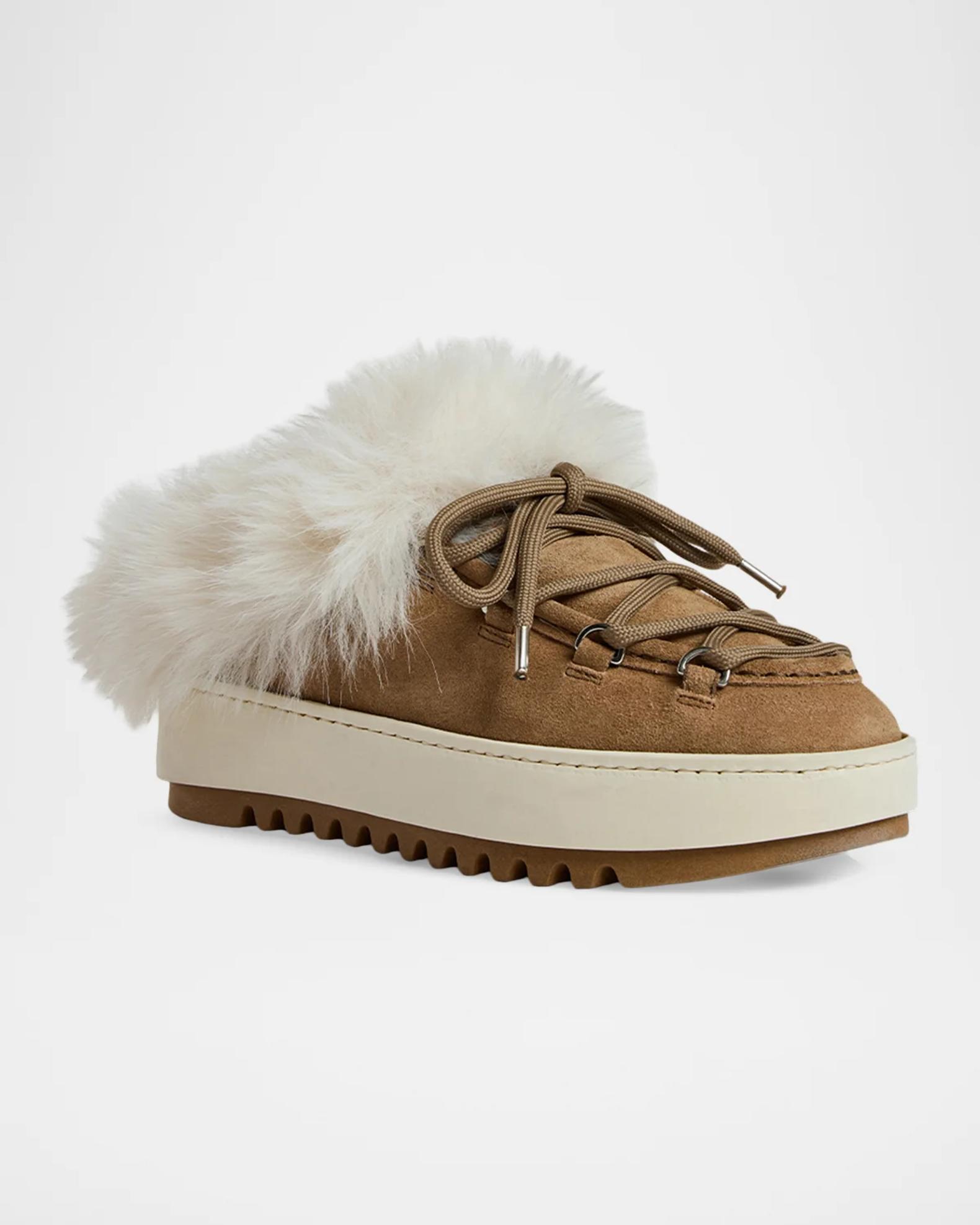 Aquatalia Anise Shearling-Lined Waterproof Suede Mules | Neiman Marcus