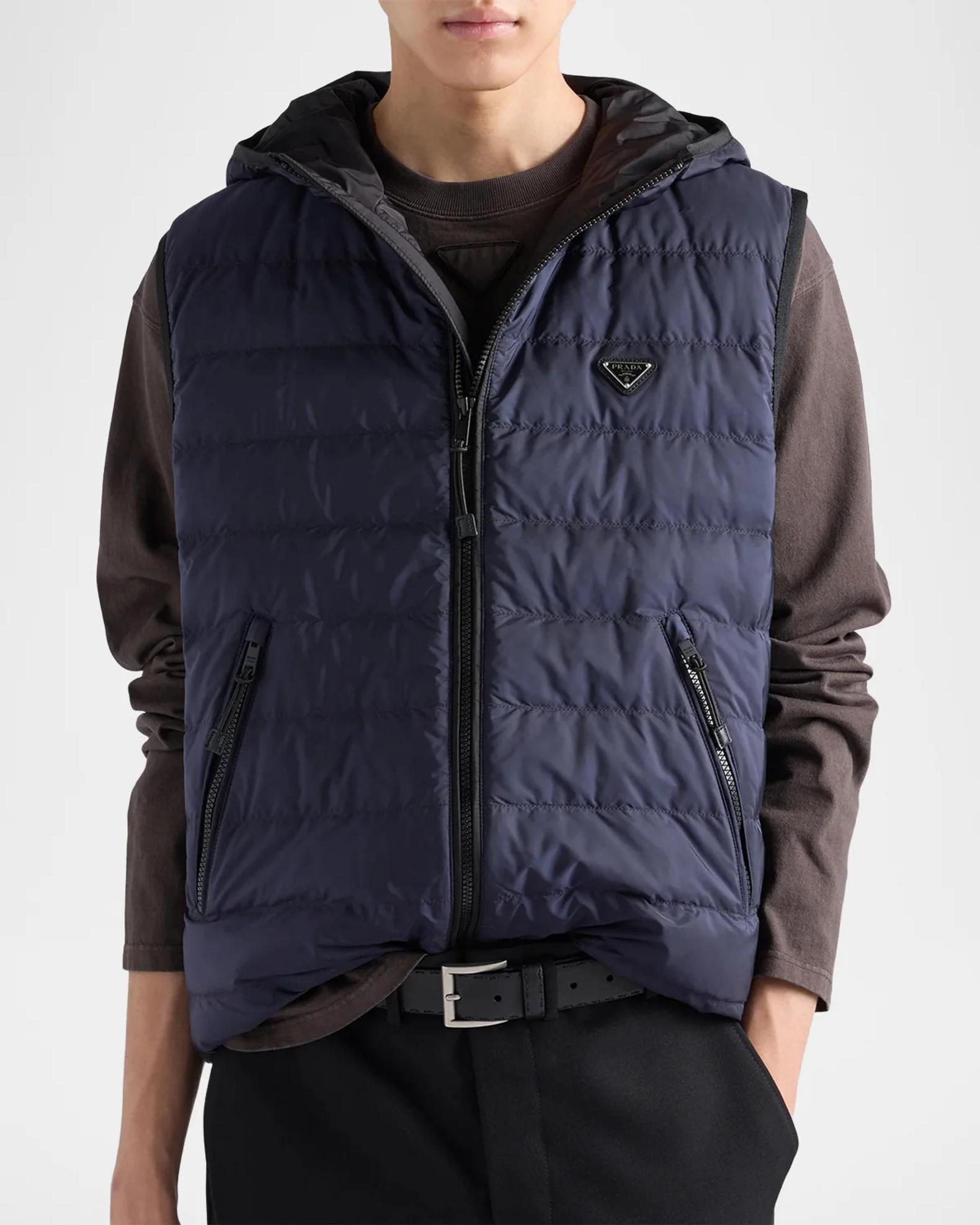 Prada Men's Re-Nylon Down Hooded Zip Vest | Neiman Marcus