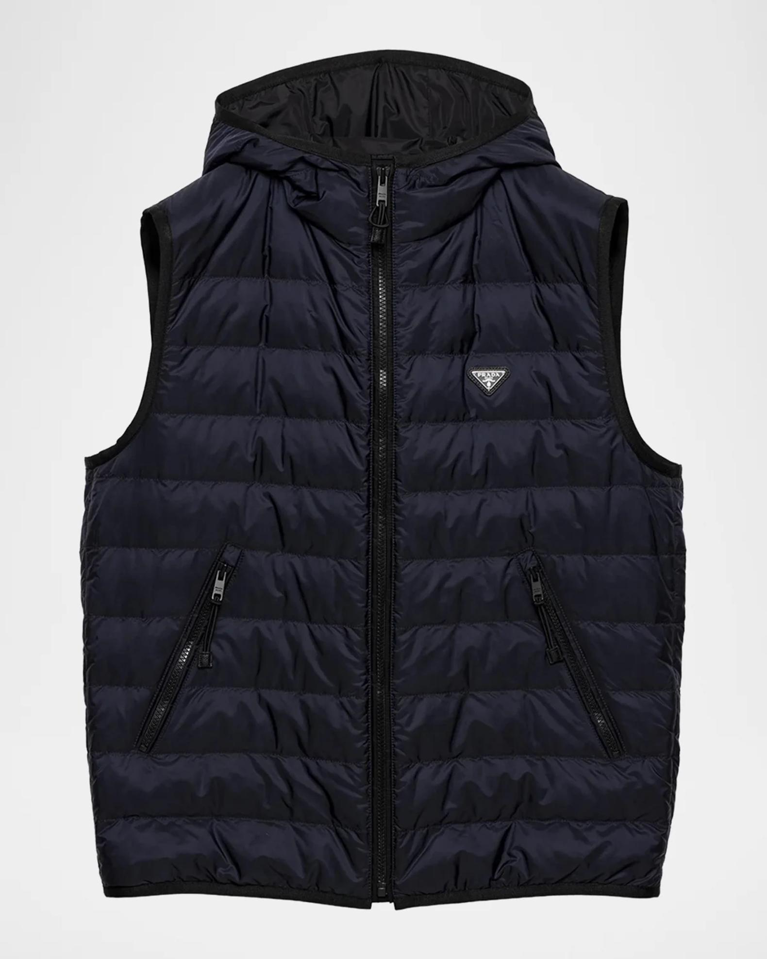 Prada Men's Re-Nylon Down Hooded Zip Vest | Neiman Marcus