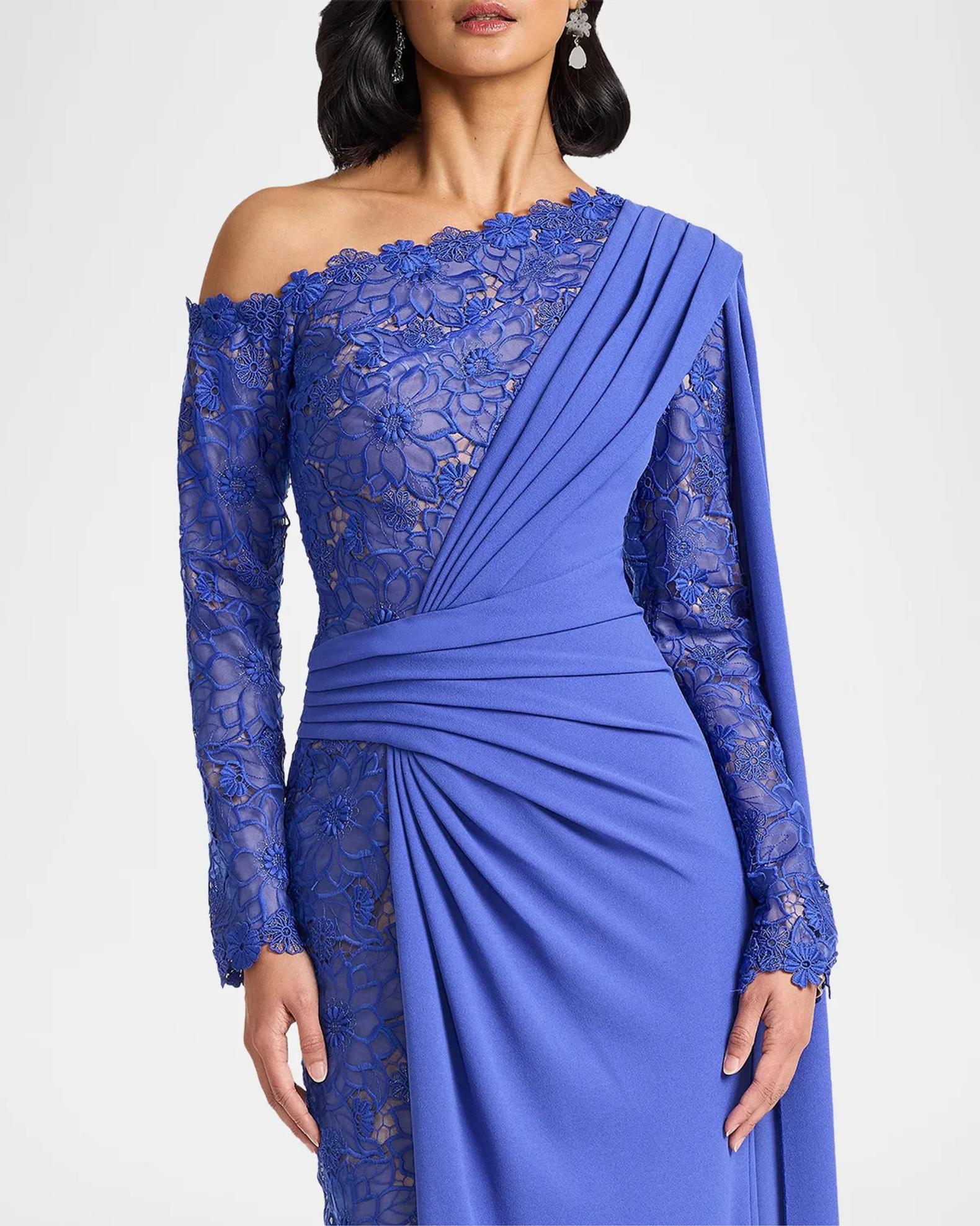 Tadashi Shoji Ravelle Lace-Paneled Column Gown | Neiman Marcus