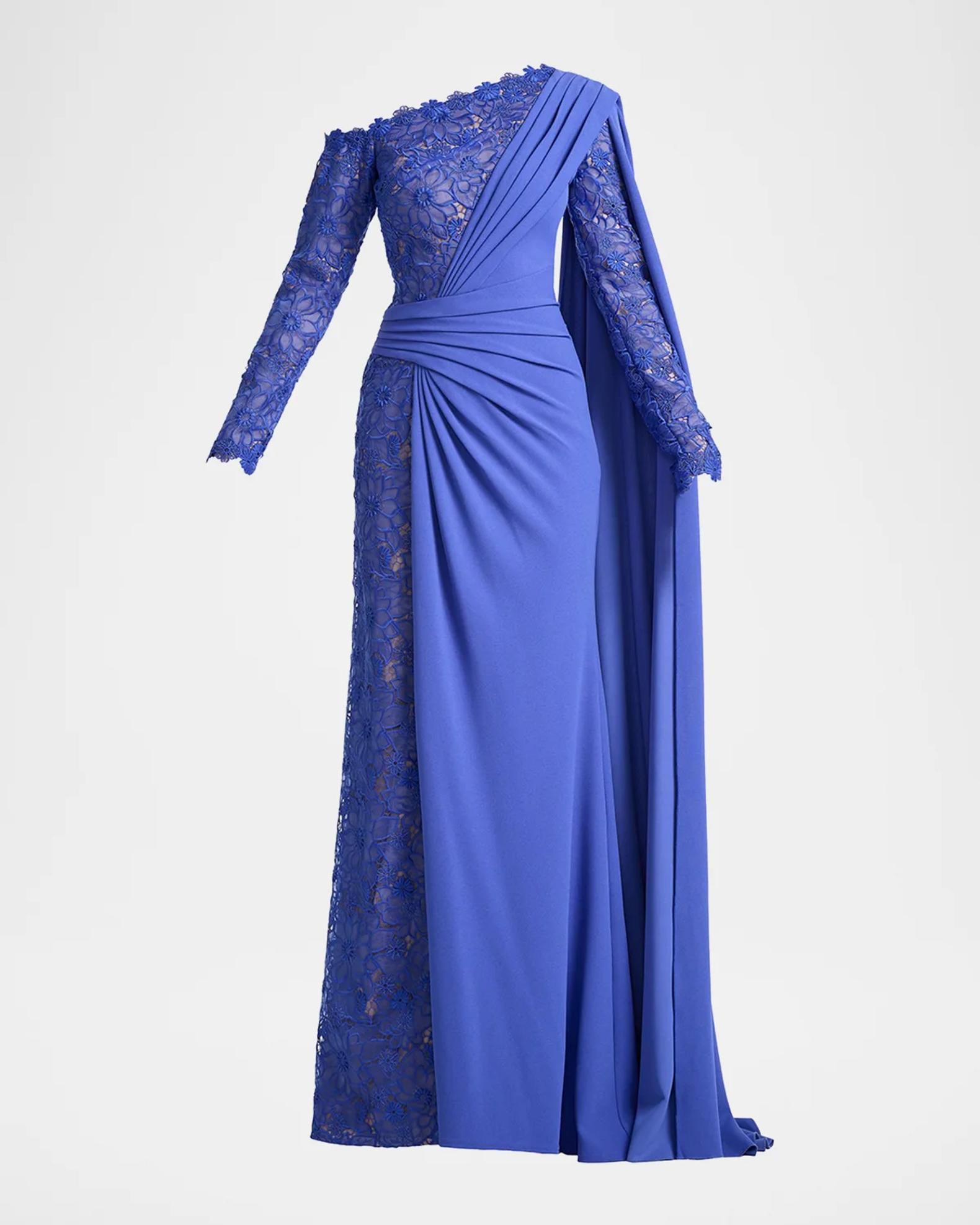 Tadashi Shoji Ravelle Lace-Paneled Column Gown | Neiman Marcus