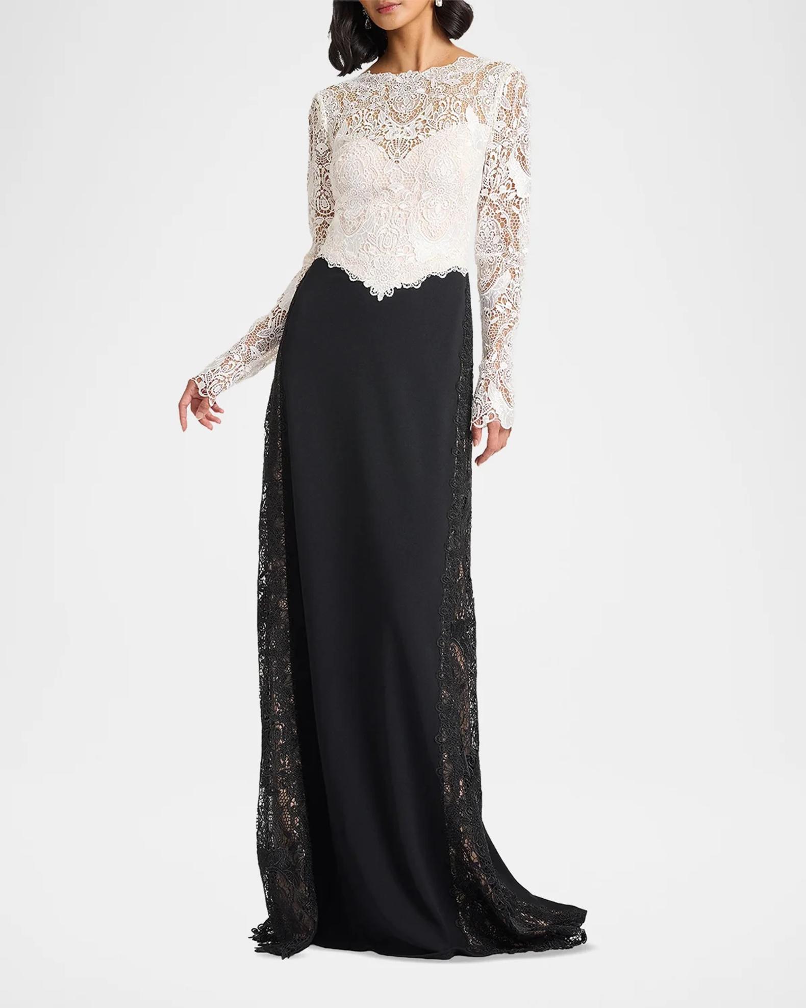 Tadashi Shoji Layne Two Tone Gown ドレス Tadashi Shoji Vianne Two-Tone Lace A-Line Gown | Neiman Marcus