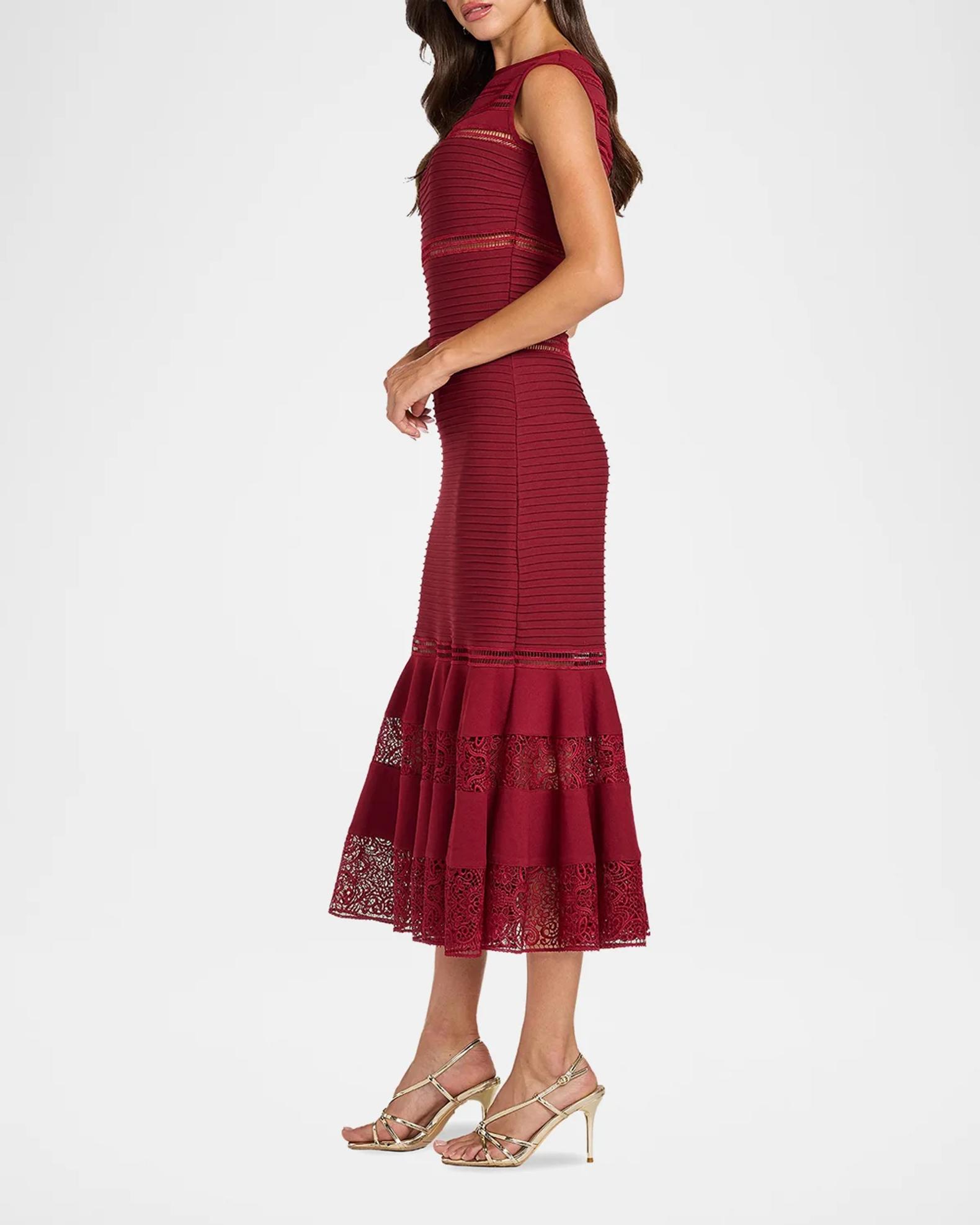 Tadashi Shoji Fiora Lace-Trim A-Line Midi Dress | Neiman Marcus