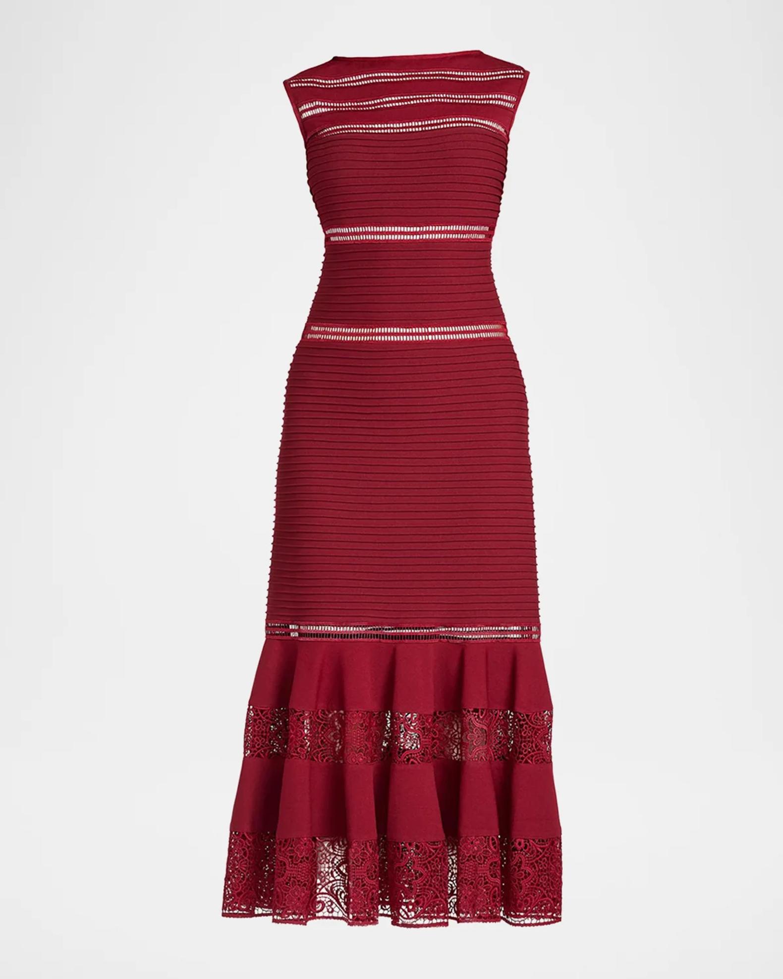 Tadashi Shoji Fiora Lace-Trim A-Line Midi Dress | Neiman Marcus