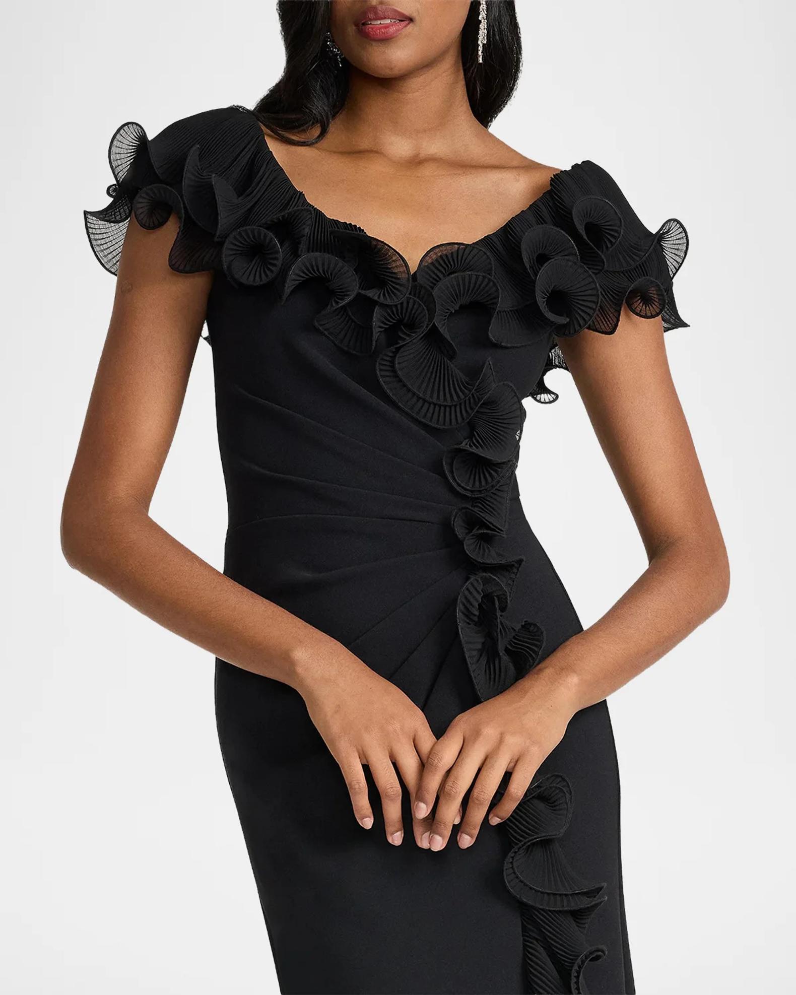 新品　TADASHI SHOJI ドレス ワンピース　プリーツ　パフスリープ 4 Tadashi Shoji Leandra Ruffled Trumpet Gown | Neiman Marcus